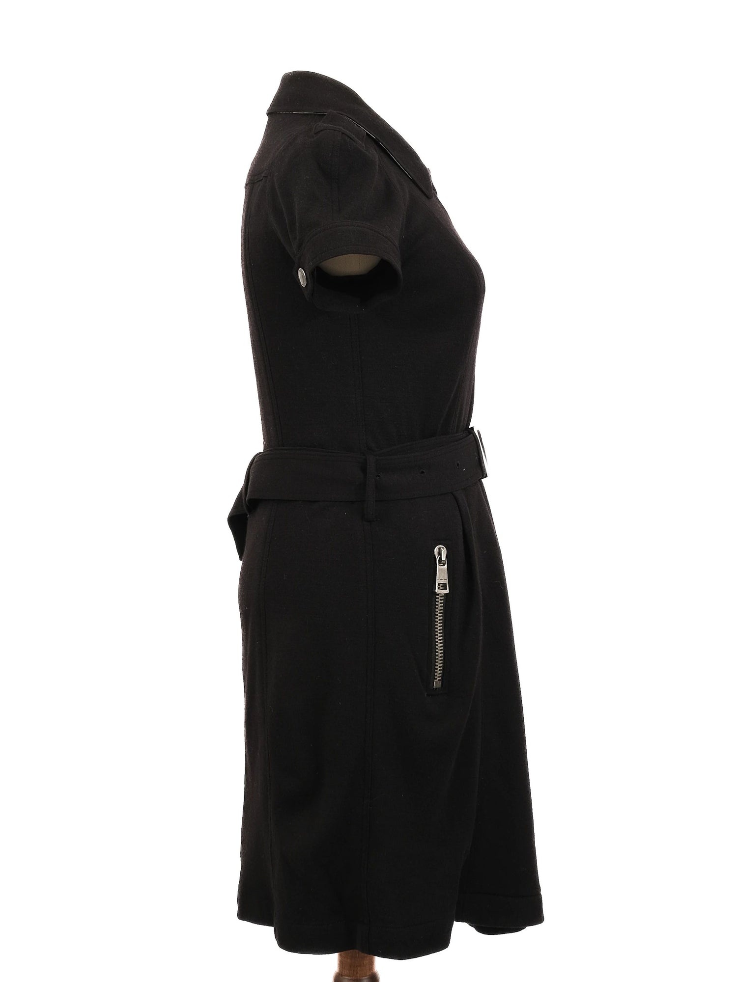 Excellent Burberry Black Wool Dress Size S with Zipper Details