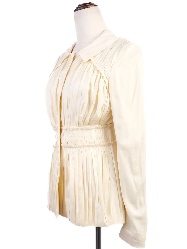 Excellent Alberta Ferretti White Pleated Blouse Size S Viscose
