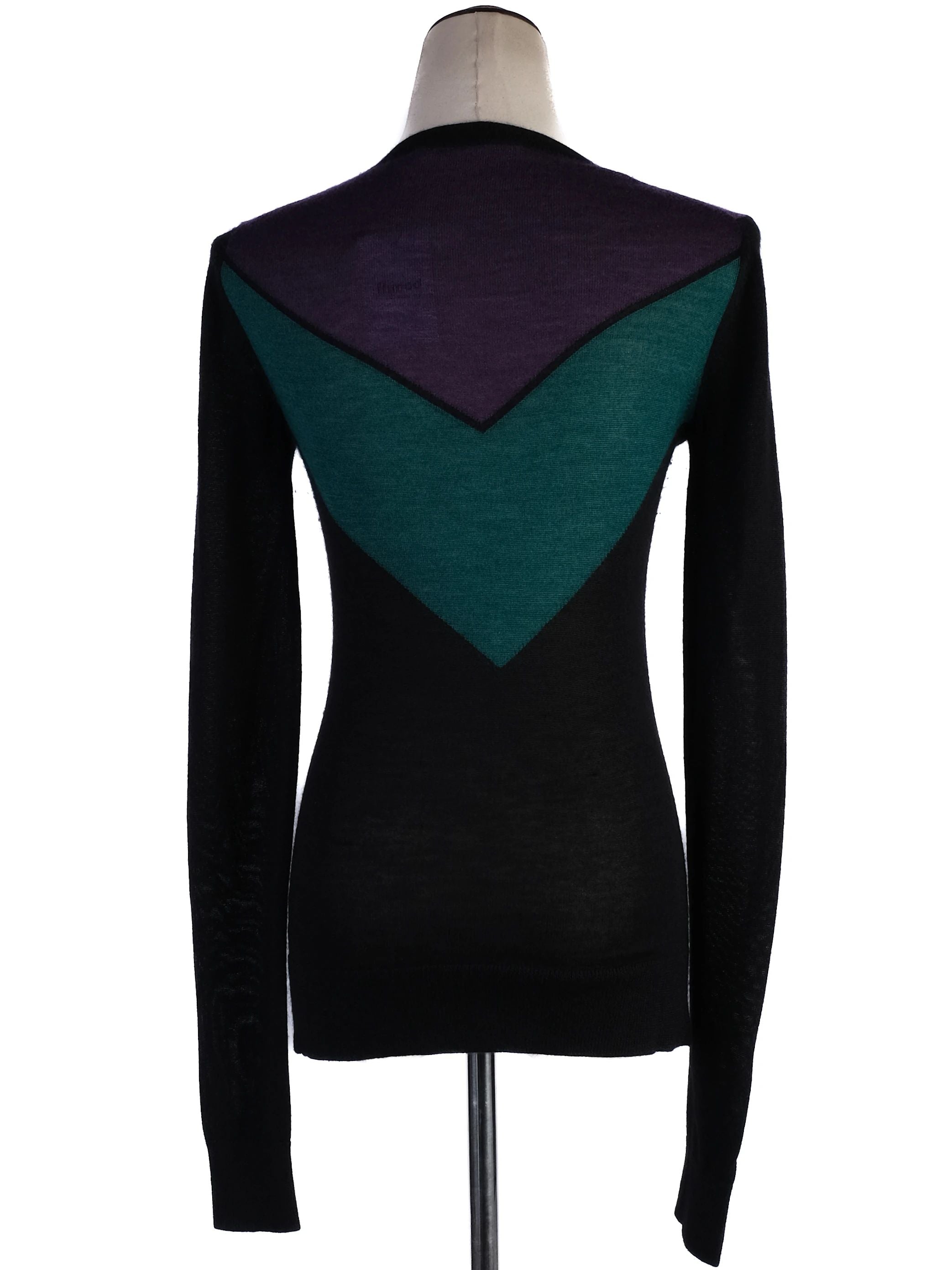 Excellent Jason Wu Silk Sweater XS Geometric Design Black Teal Purple