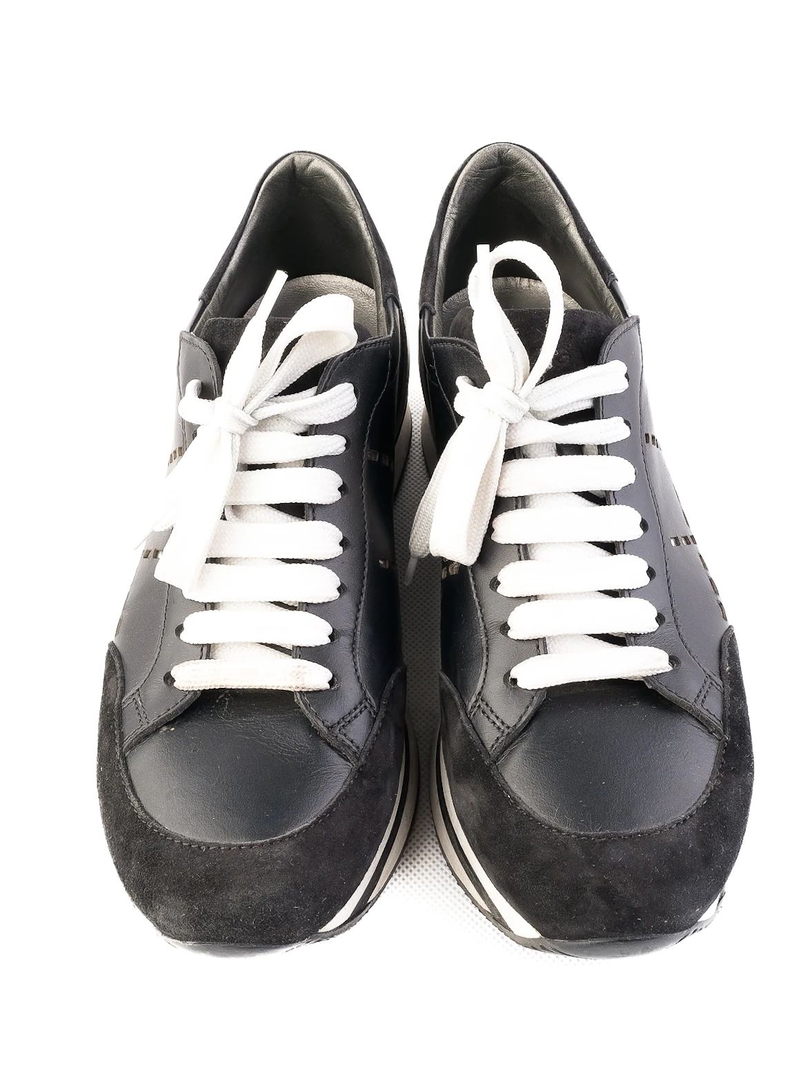 Excellent Hogan Black Leather Sneakers Size 38 with Silver Accents