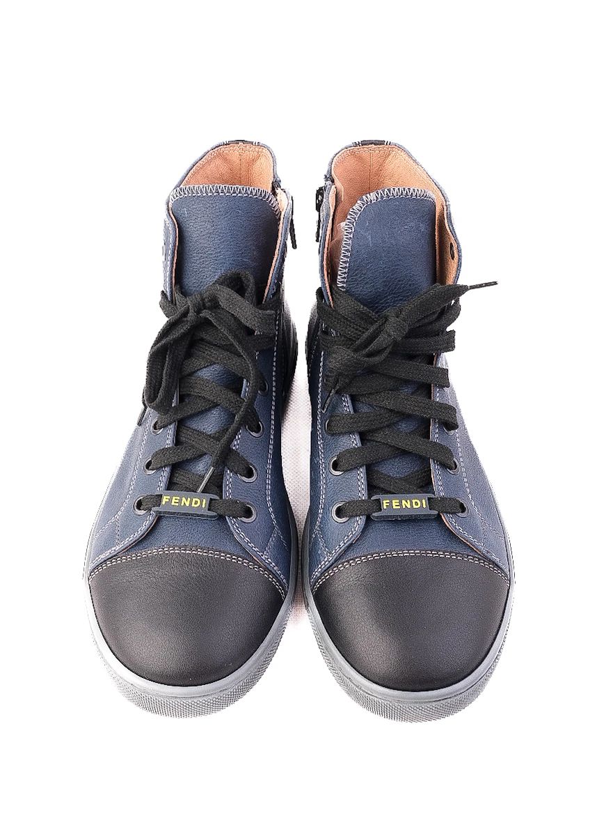 Excellent Fendi Blue Leather High-Top Sneakers Women Size N/A