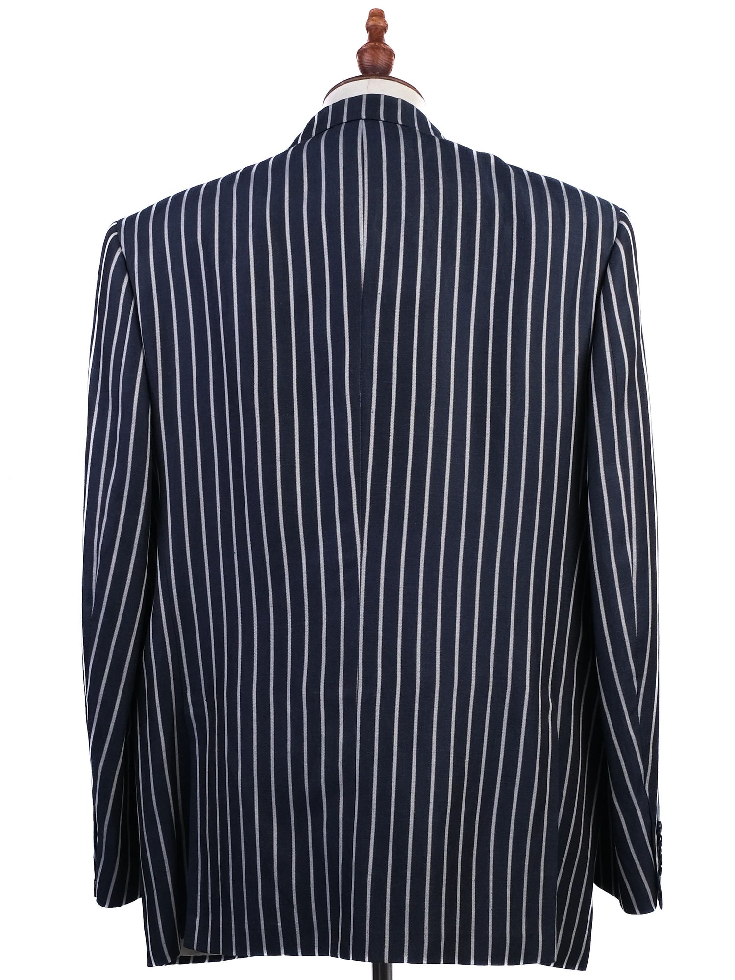 Excellent BRIONI Blue Silk Jacket with White Stripes Size XXL