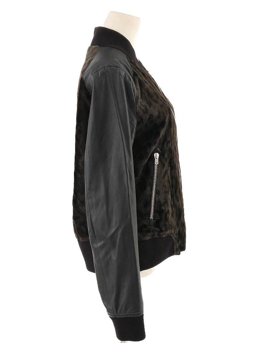 Excellent The Kooples Black Leopard Print Bomber Jacket Size M