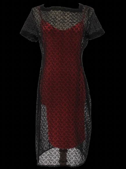 Perfect Alaia Black Lace Overlay Sheath Dress XL with Red Lining