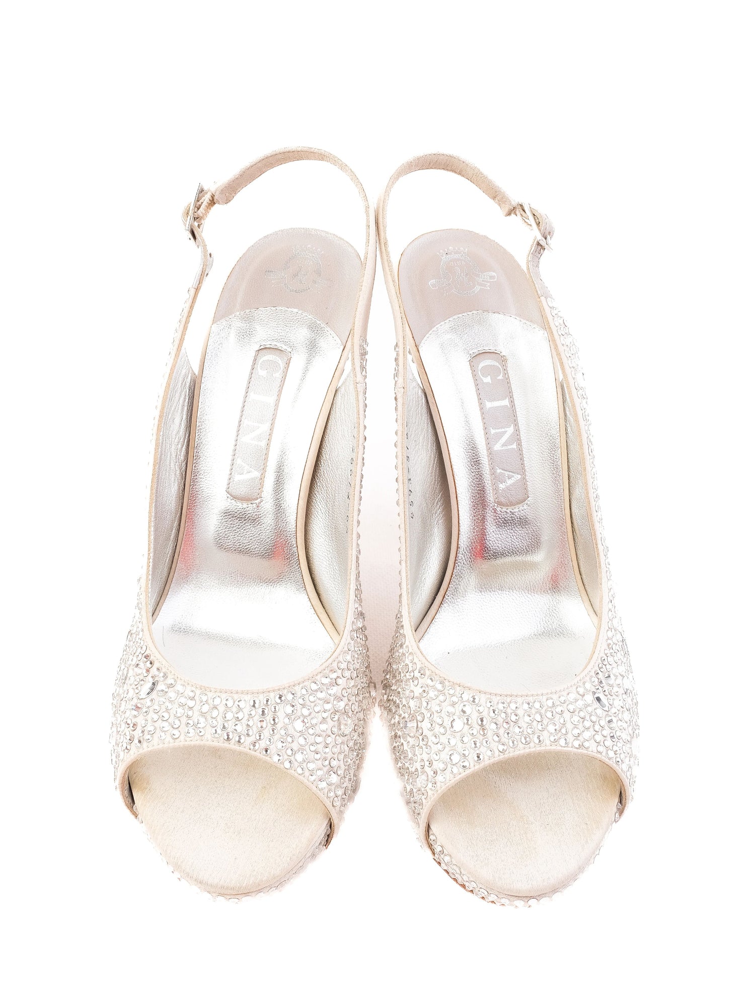 Excellent Gina White Leather High-Heeled Slingback Shoes Size 38.5