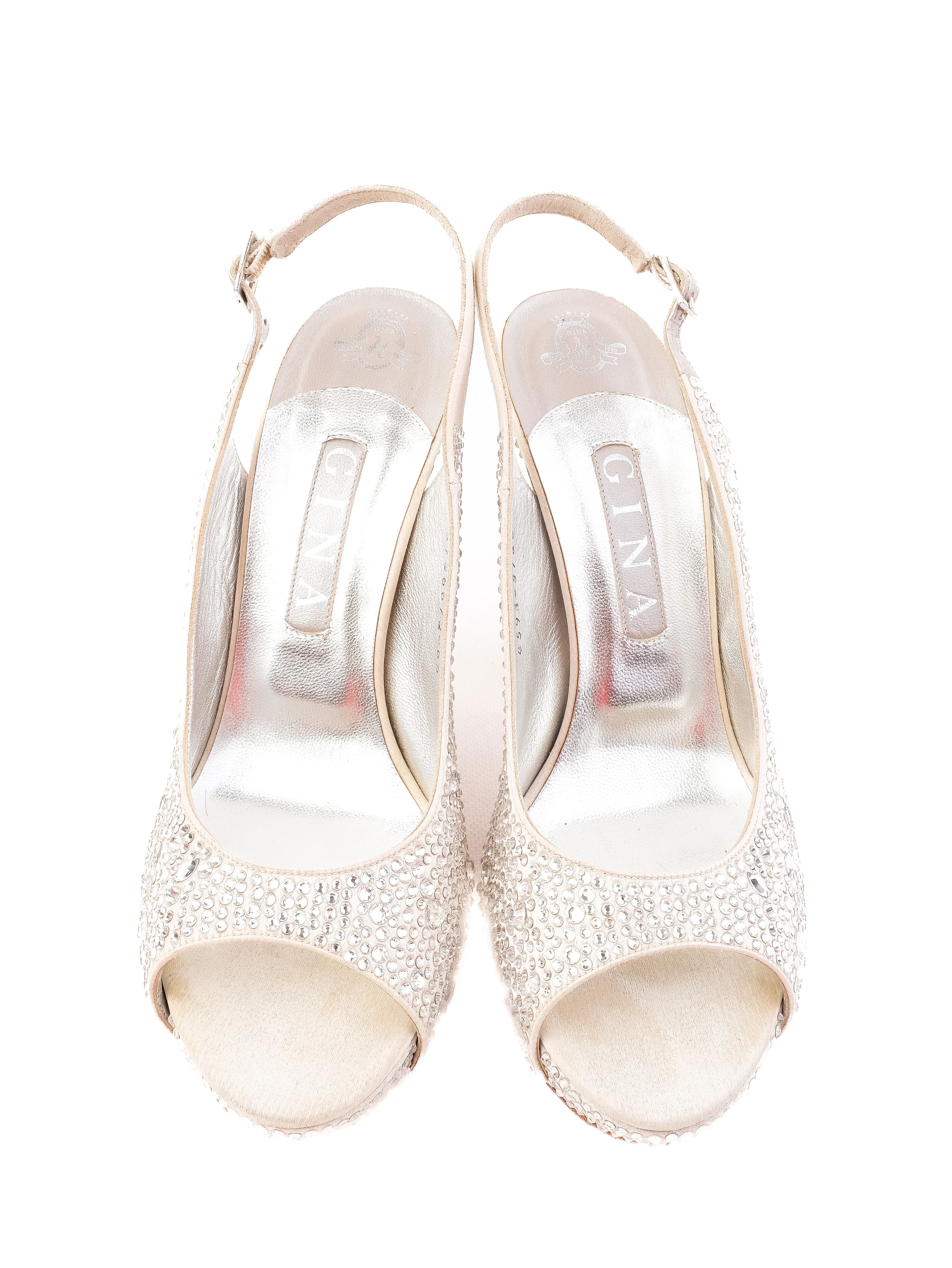 Excellent Gina White Leather High-Heeled Slingback Shoes Size 38.5