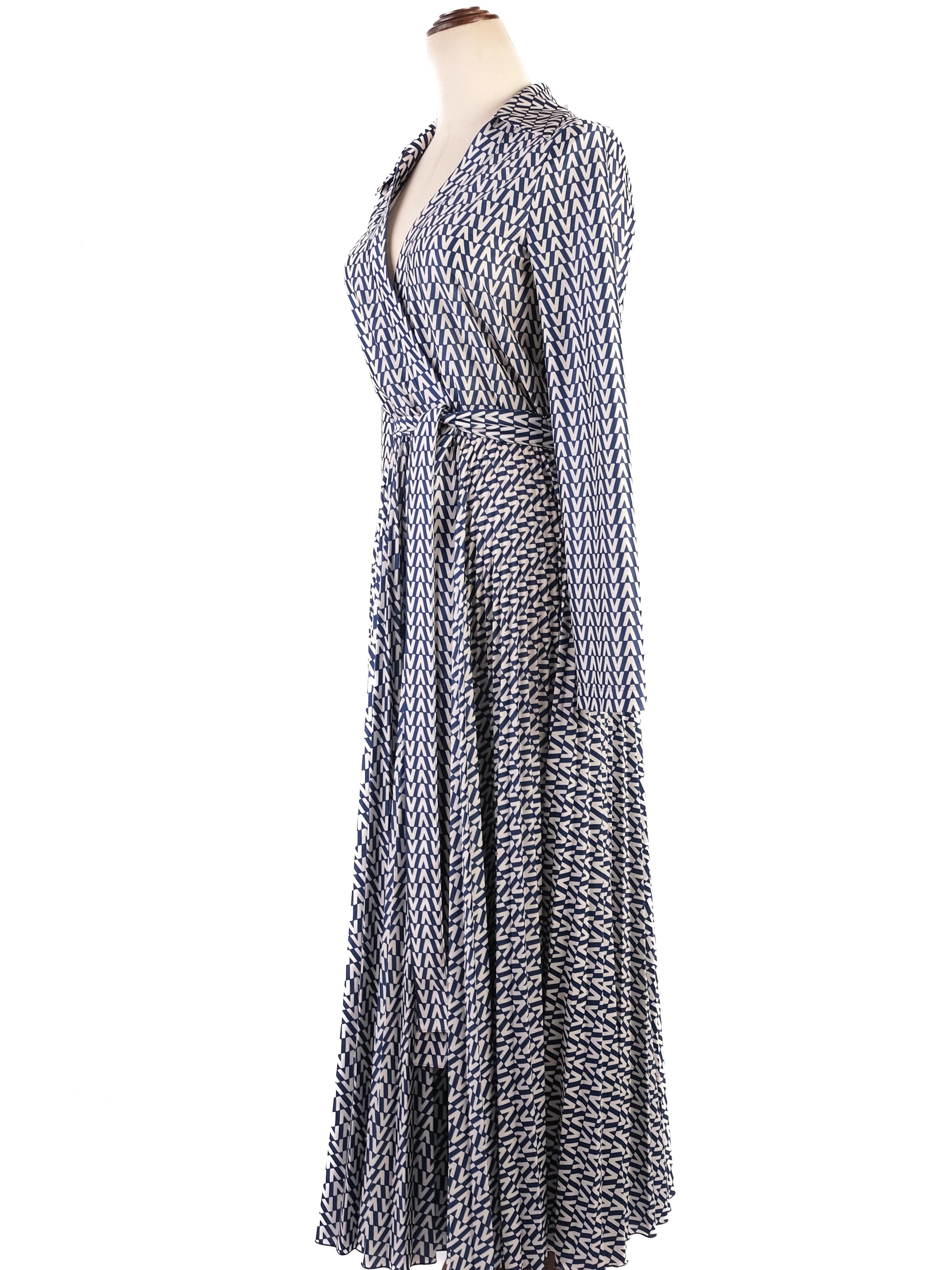 NEW Valentino Geometric Wrap Dress Blue & White Size S