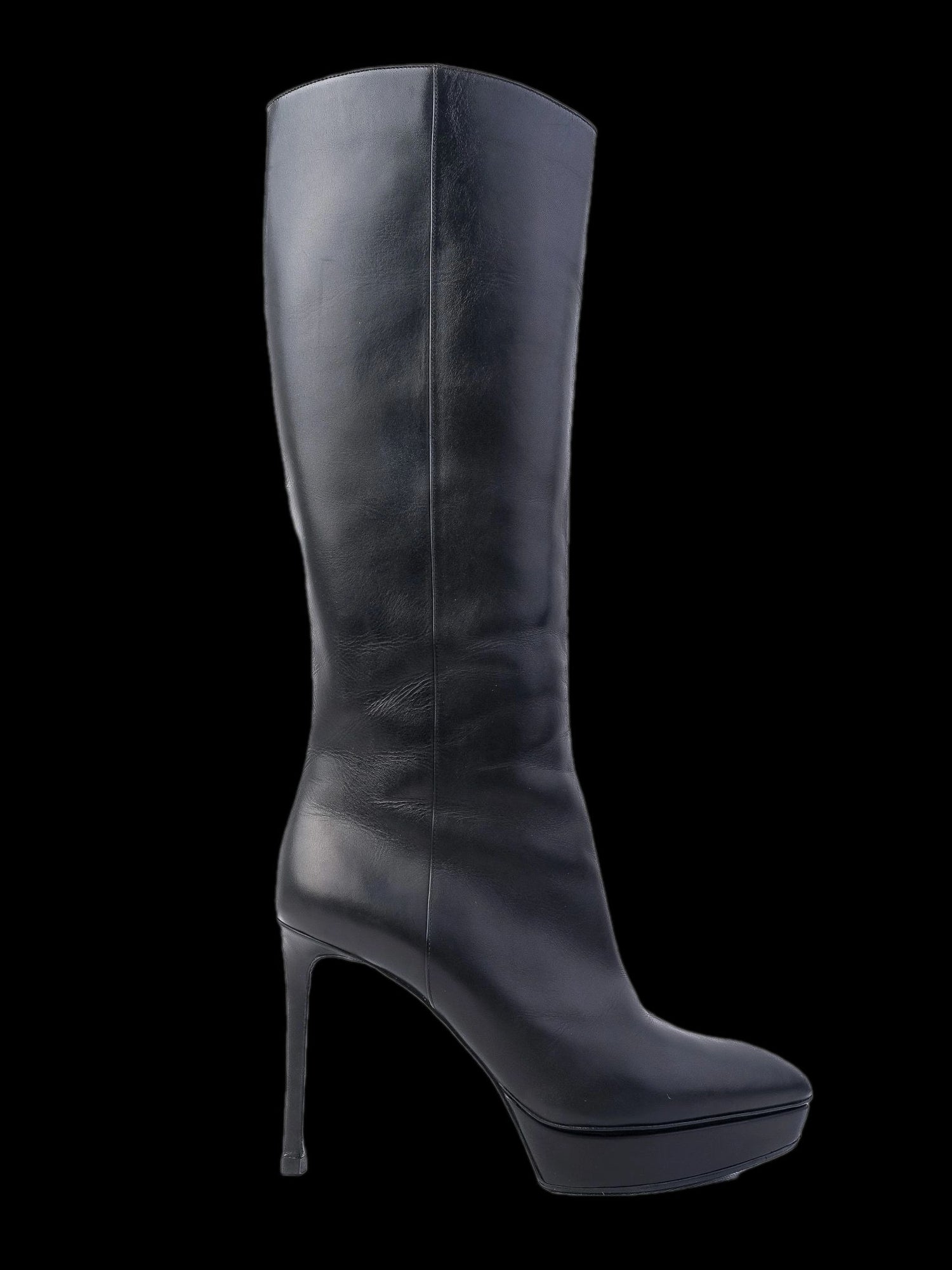 Excellent Saint Laurent Black Leather High-Heeled Boots Size 38