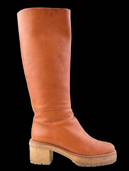 Excellent Ballin Orange Leather Tall Boots Size 37 with Zipper