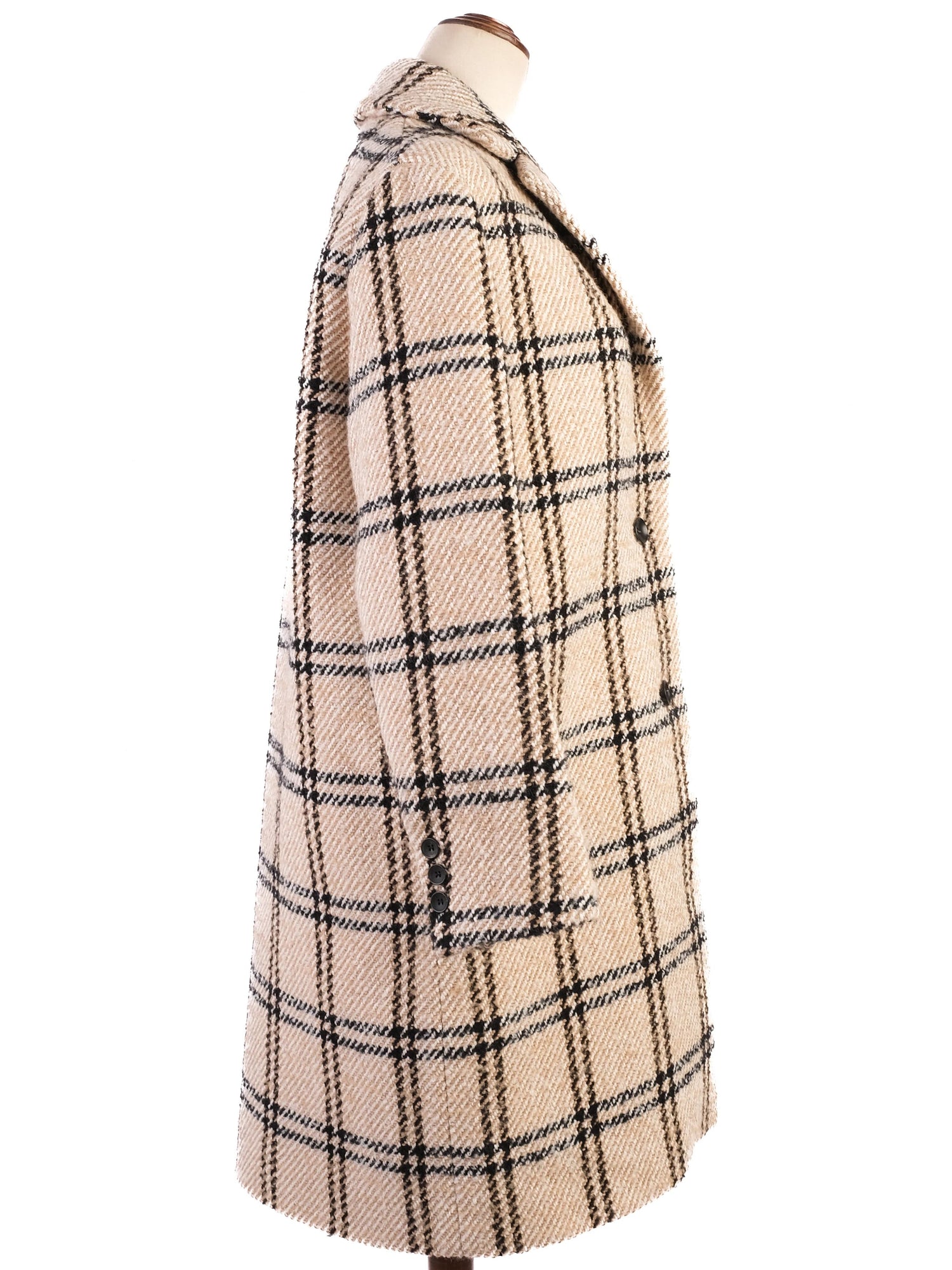 Perfect Maje Wool Plaid Coat Beige Black Check Size 40