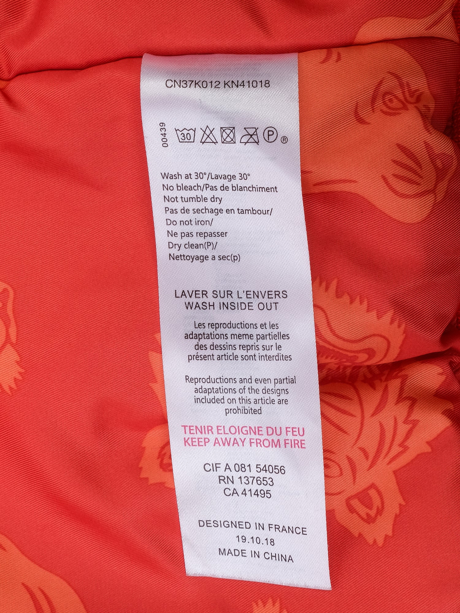 Excellent Kenzo Kids Orange Polyester Jacket Size 14 with Text