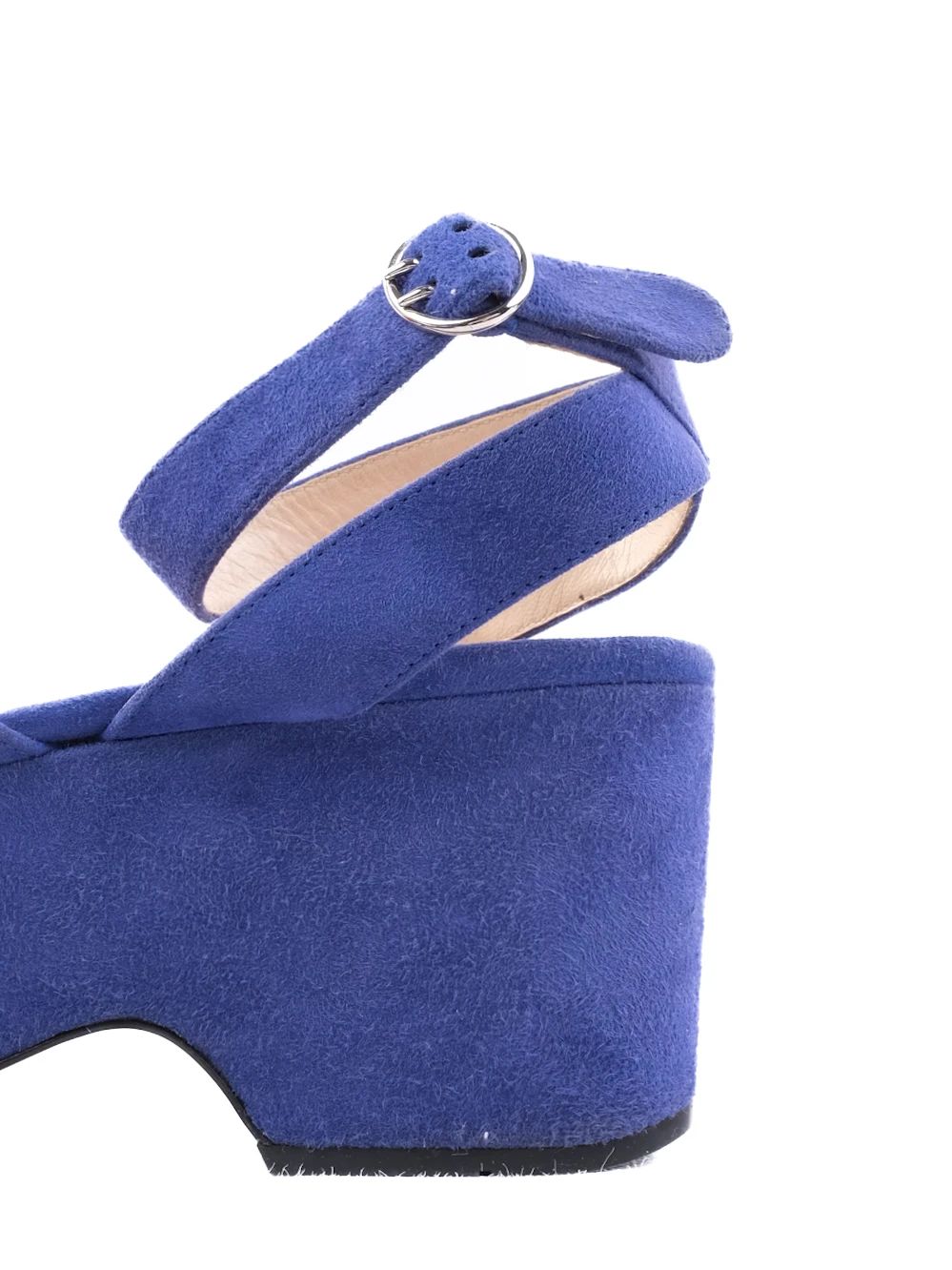 Excellent Prada Blue Platform Sandals Suede Size 40 with Buckle