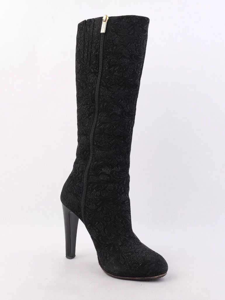 Excellent Renzoni Black Leather Knee-High Heels Size 37