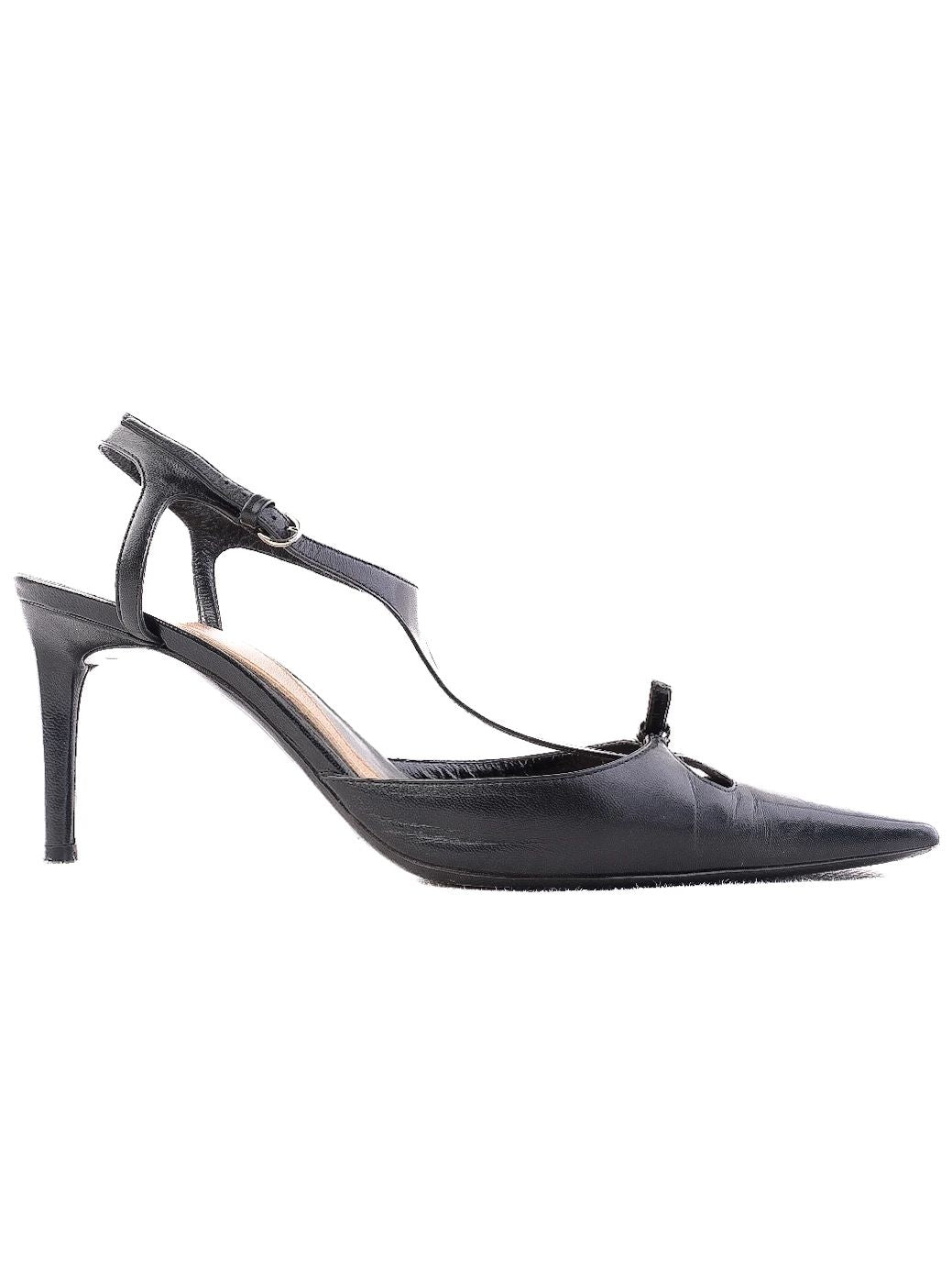 Excellent Bally Black High-Heeled Sandals Size 37.5 with Buckle Detail