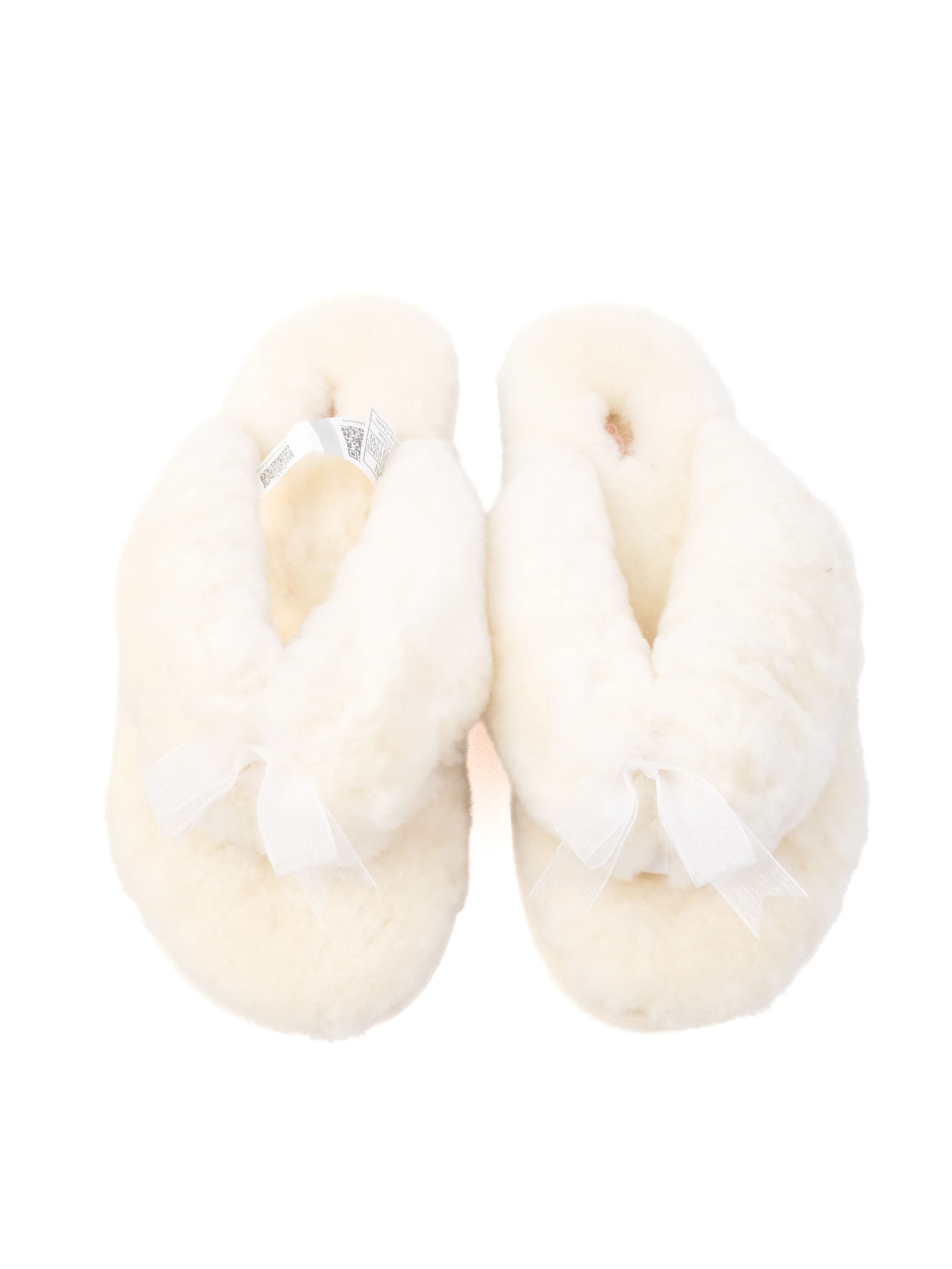 NEW Ugg White Faux Fur Slippers with Decorative Bow for Women