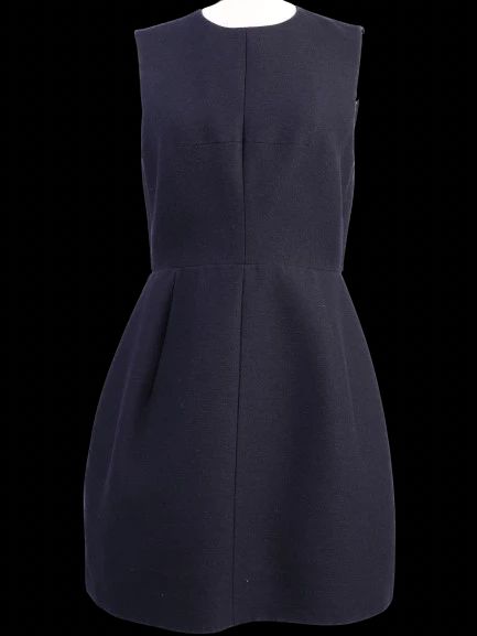 Excellent Carven Black Wool Dress Size M with Patterned Detail