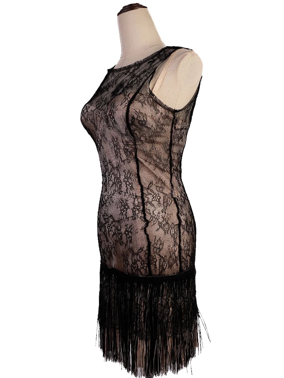 Elisabetta Franchi Black Lace Dress Size M with Floral Patterns