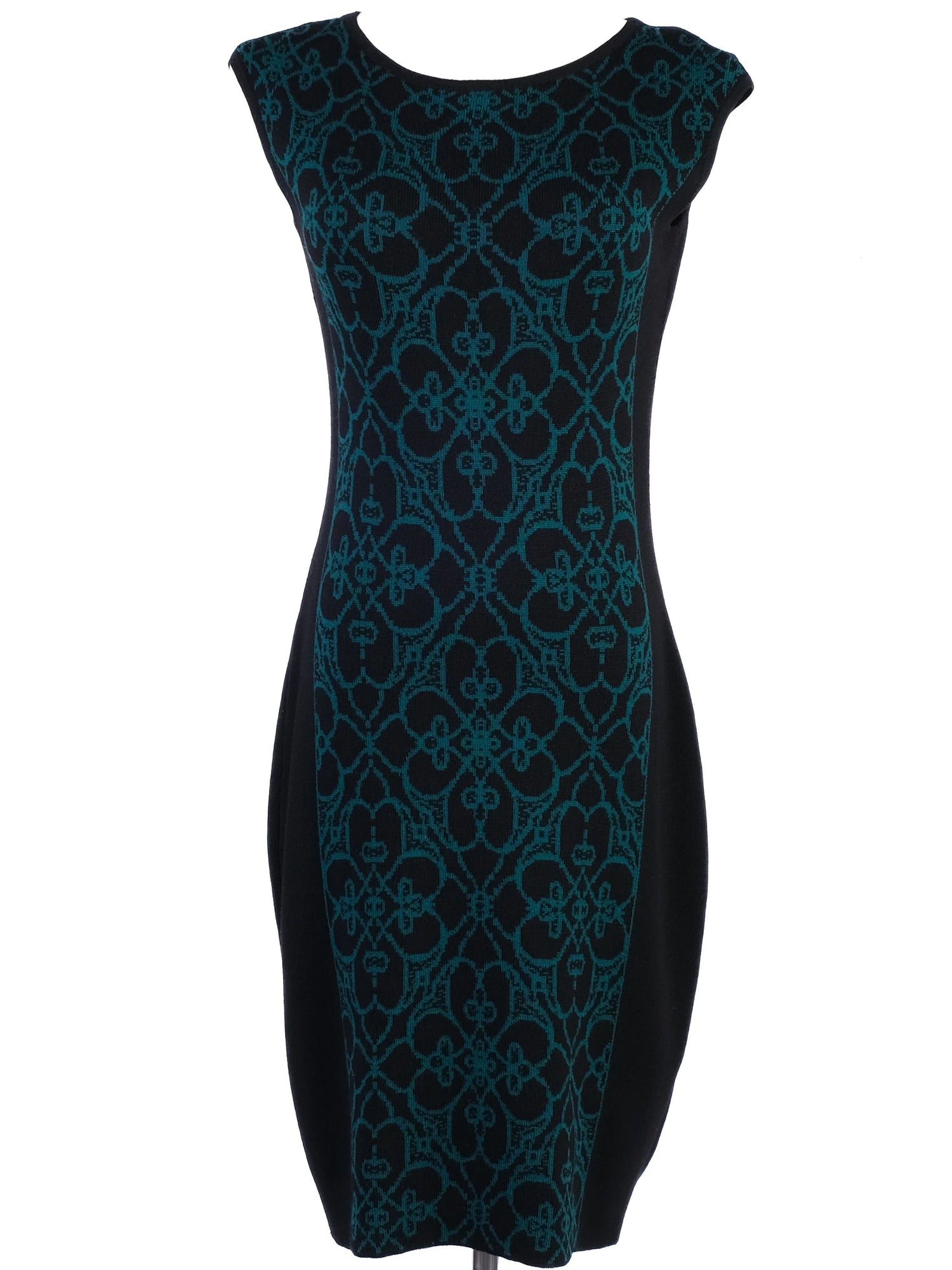 Excellent Luisa Spagnoli Wool Dress Black Green Size S Floral Pattern