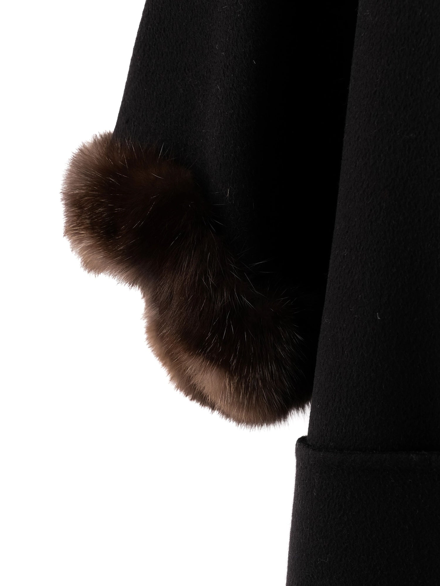 Perfect Loro Piana Black Cashmere Wool Coat with Fur Collar Size M