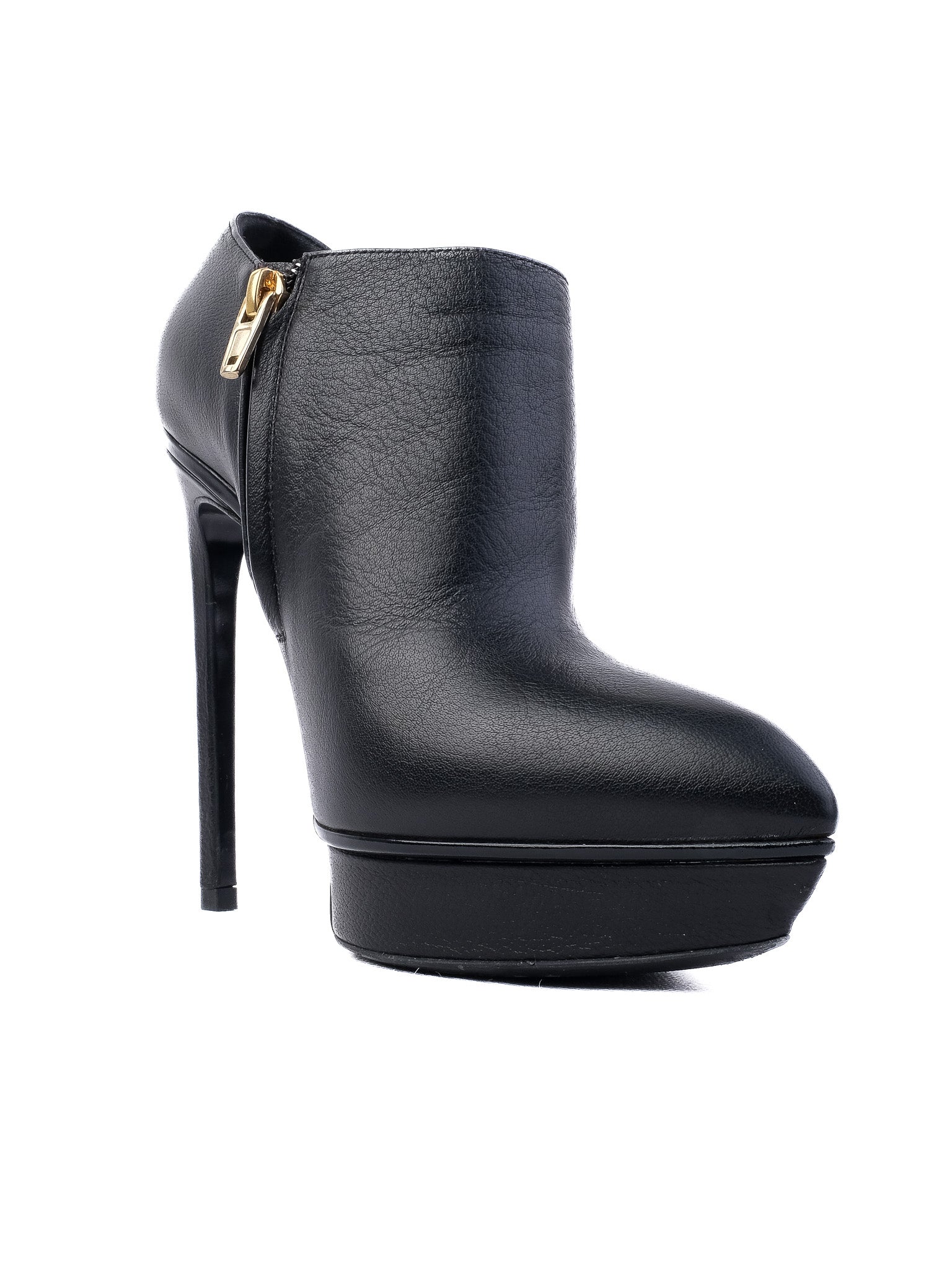 Excellent Saint Laurent Black Leather High-Heeled Ankle Boots Size 37.5