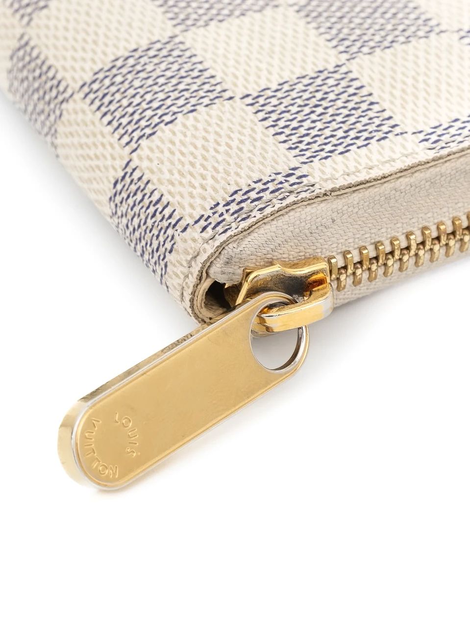 Excellent Louis Vuitton Checkered Leather Wallet with Gold Zipper