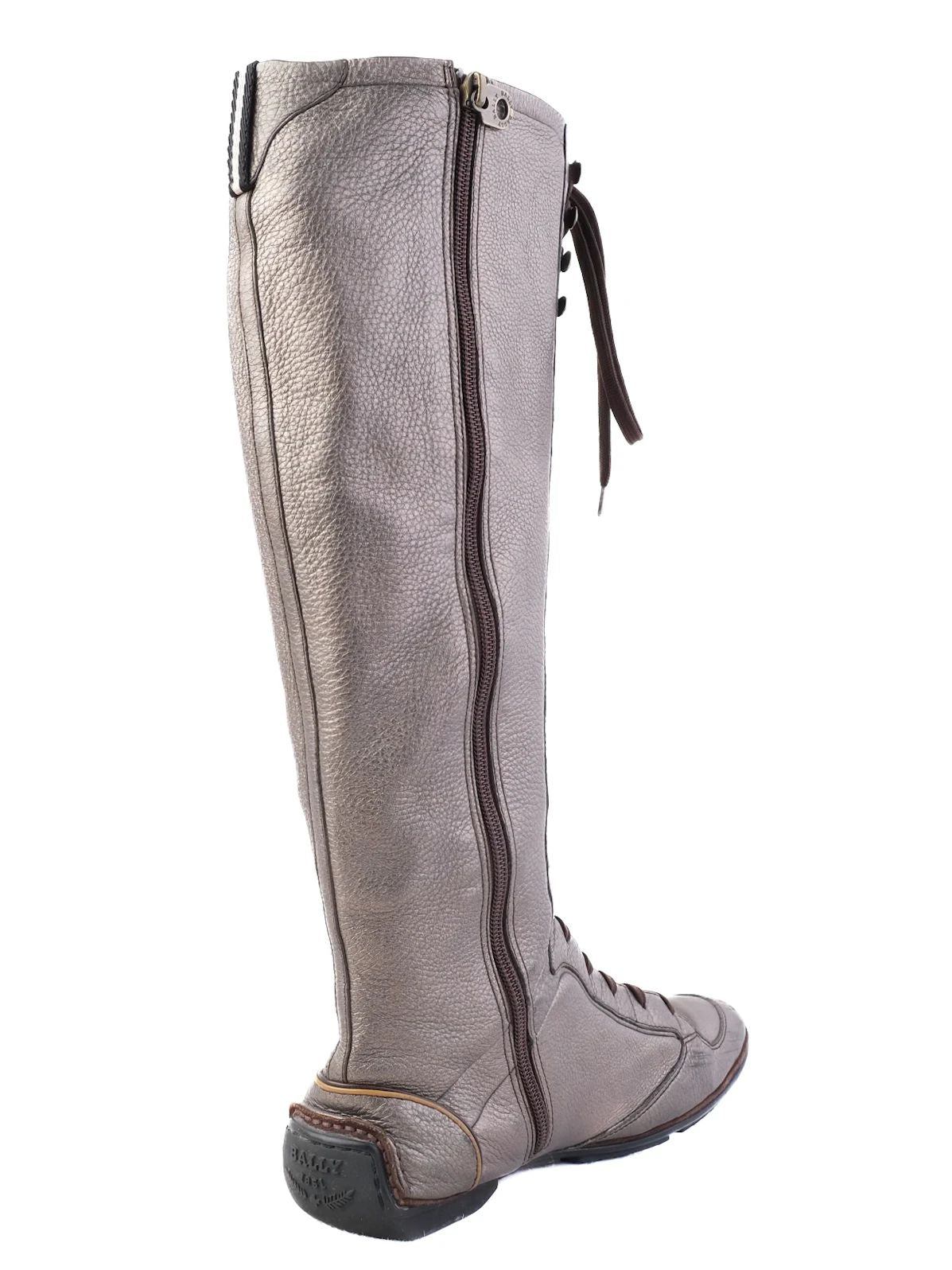 Excellent Bally Gray Leather Knee-High Boots Size 39.5