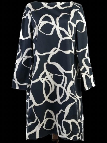 NEW Cos Black Dress with White Abstract Pattern Size L