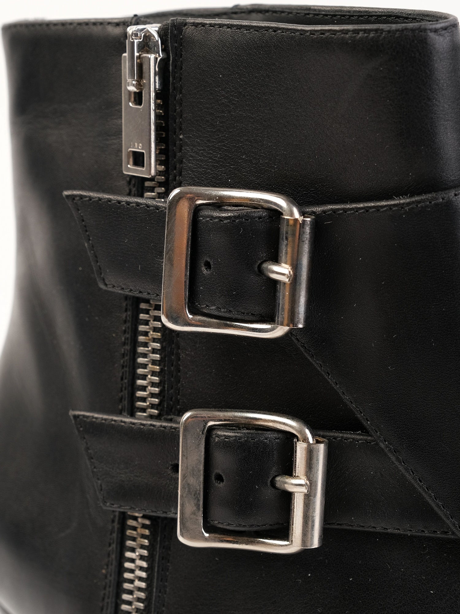 Excellent Iro Black Leather Ankle Boots with Side Zipper, Size 39