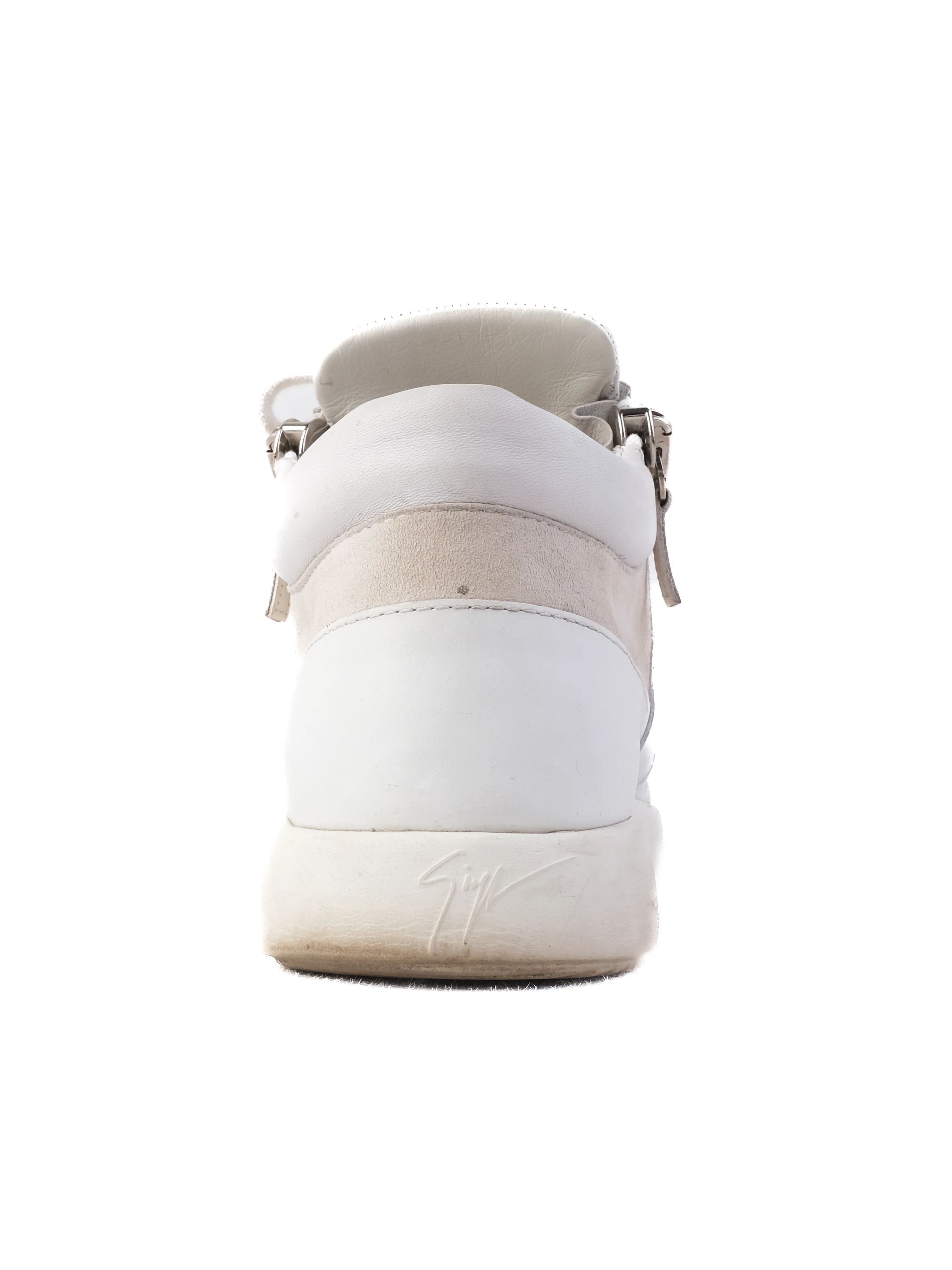 Excellent Giuseppe Zanotti White Leather Sneakers Size 41 with Zippers
