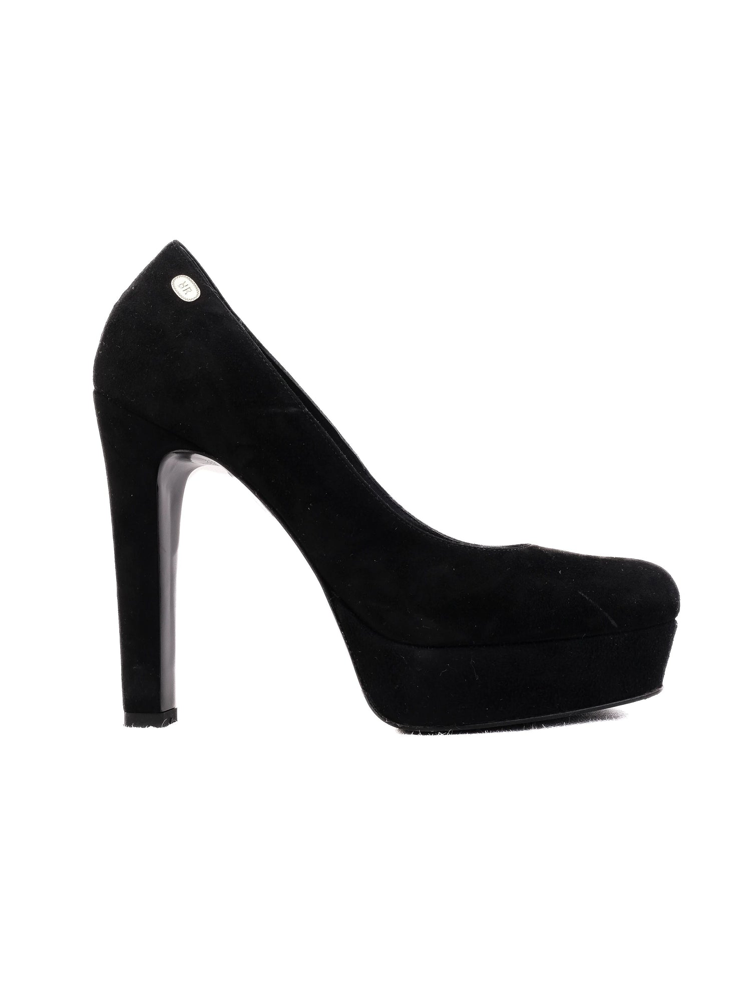 R&Renzi Black Genuine Suede High-Heeled Shoes Size 38