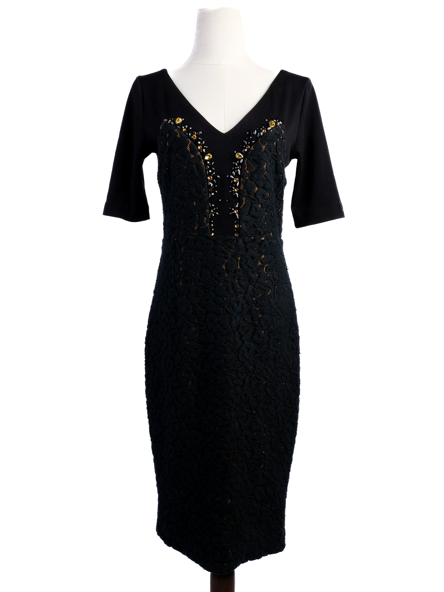 Excellent VDP Black Wool Dress Size L with Embellishments