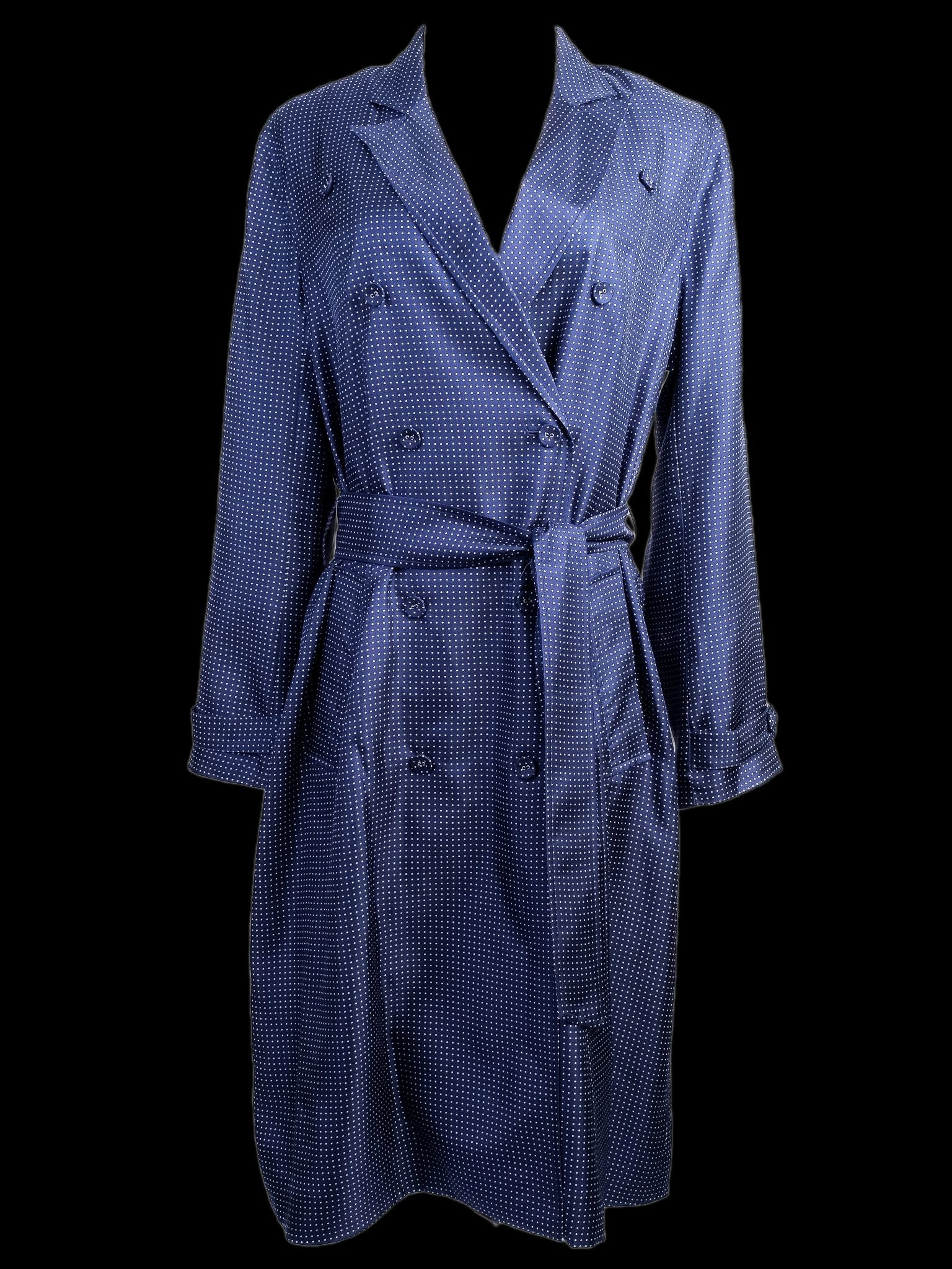 Excellent J. Crew Blue Polka Dot Silk Trench Coat with Belt