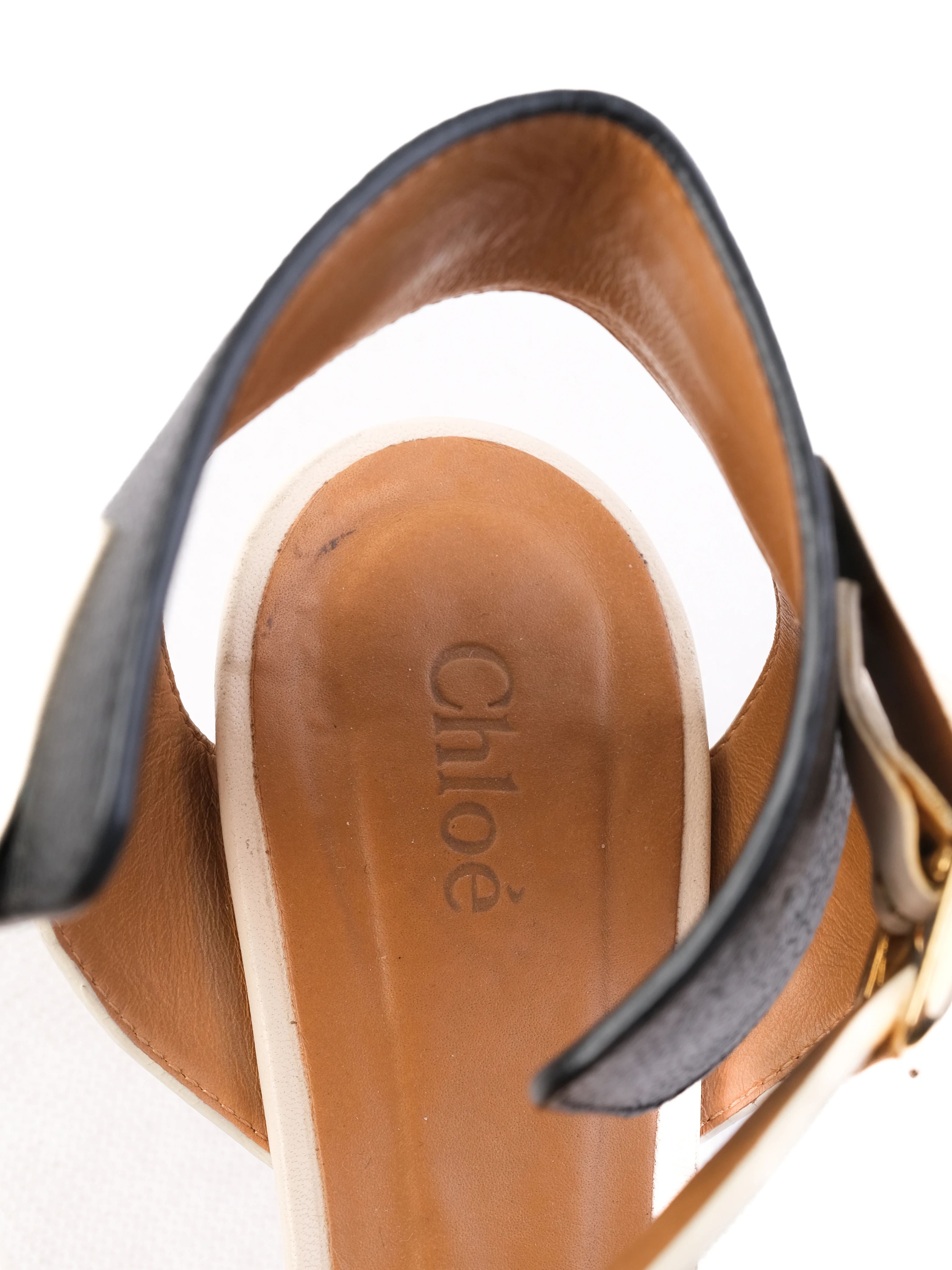 Chloe High-Heeled Sandals Leather Size 41.5 Two-Tone Black Beige