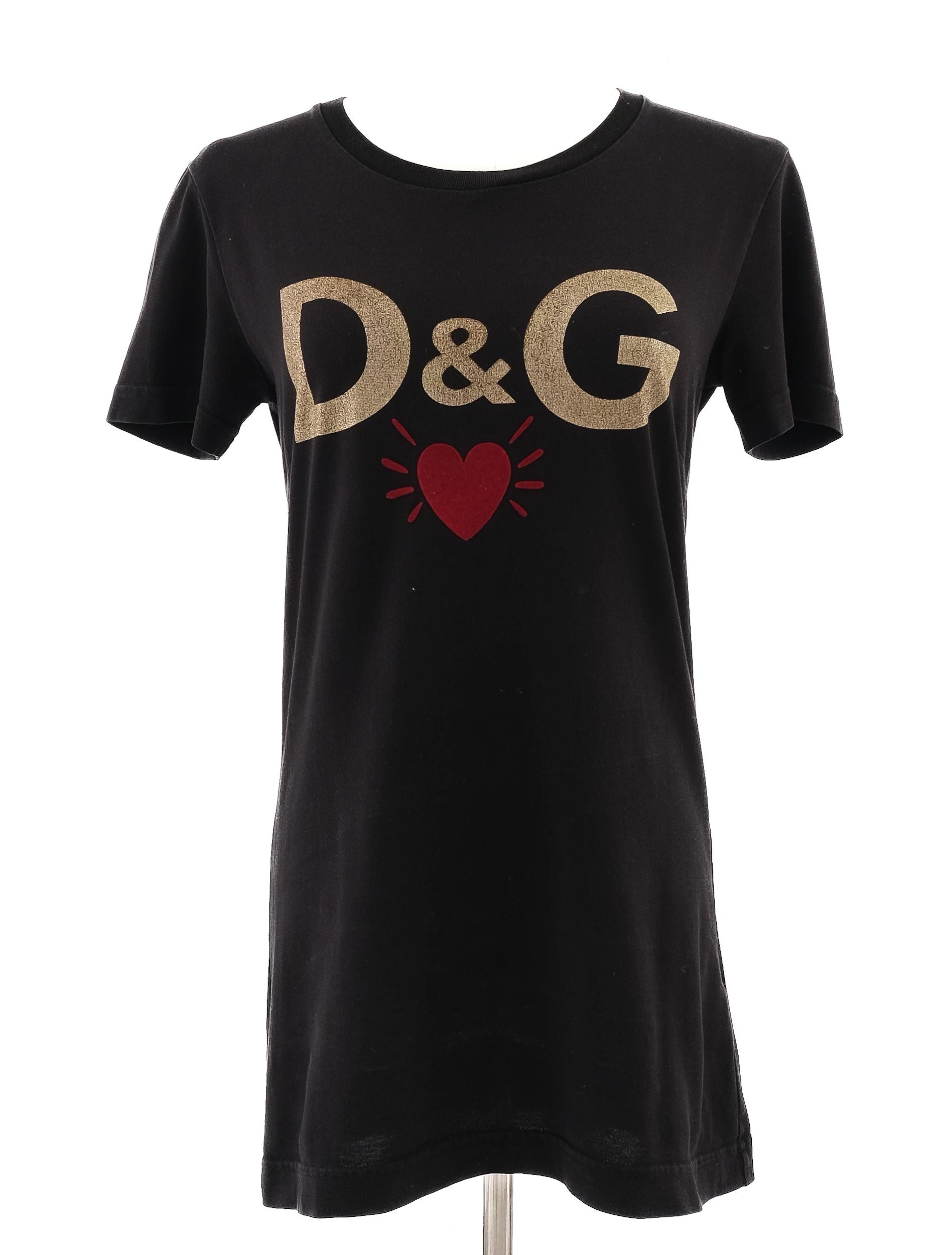Excellent Dolce Gabbana Black T-Shirt Size S with D&G Heart Design