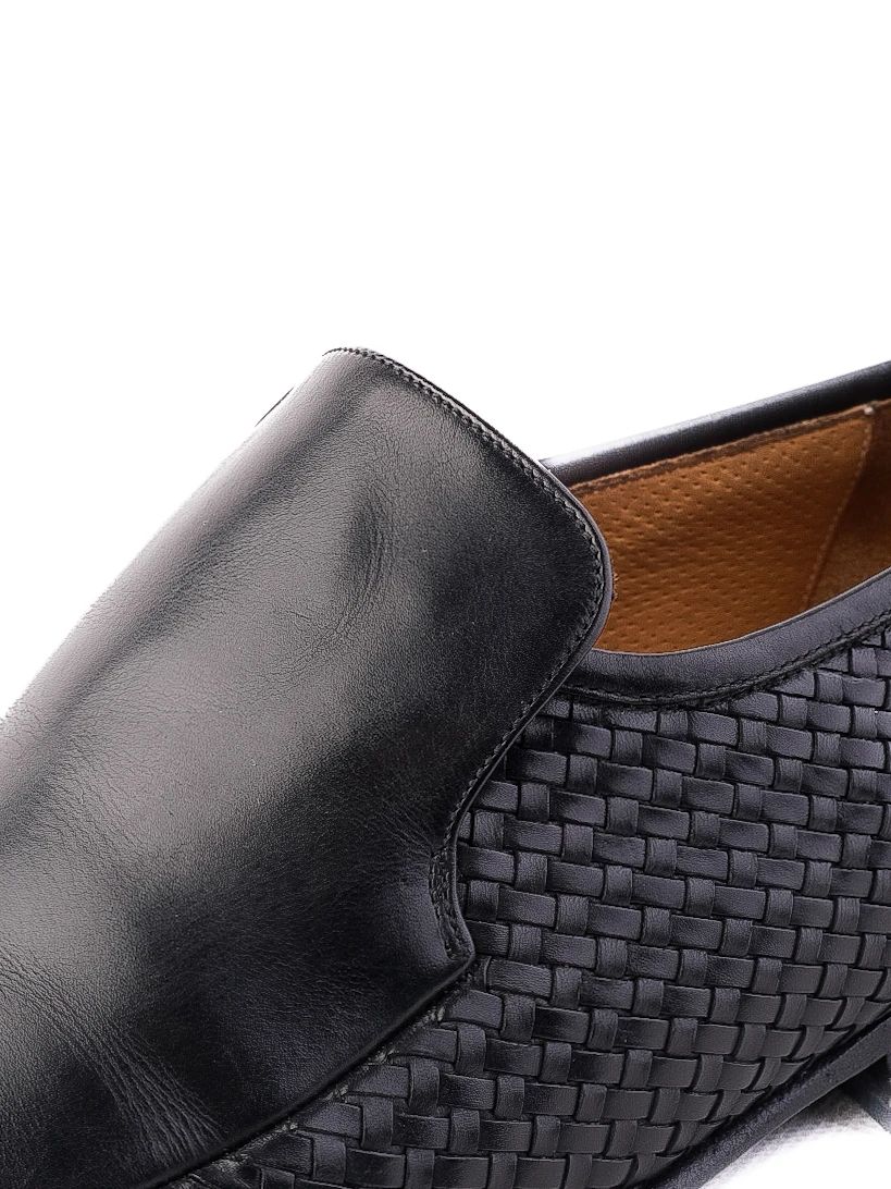 Excellent Bally Black Woven Leather Loafers Size 39 for Men