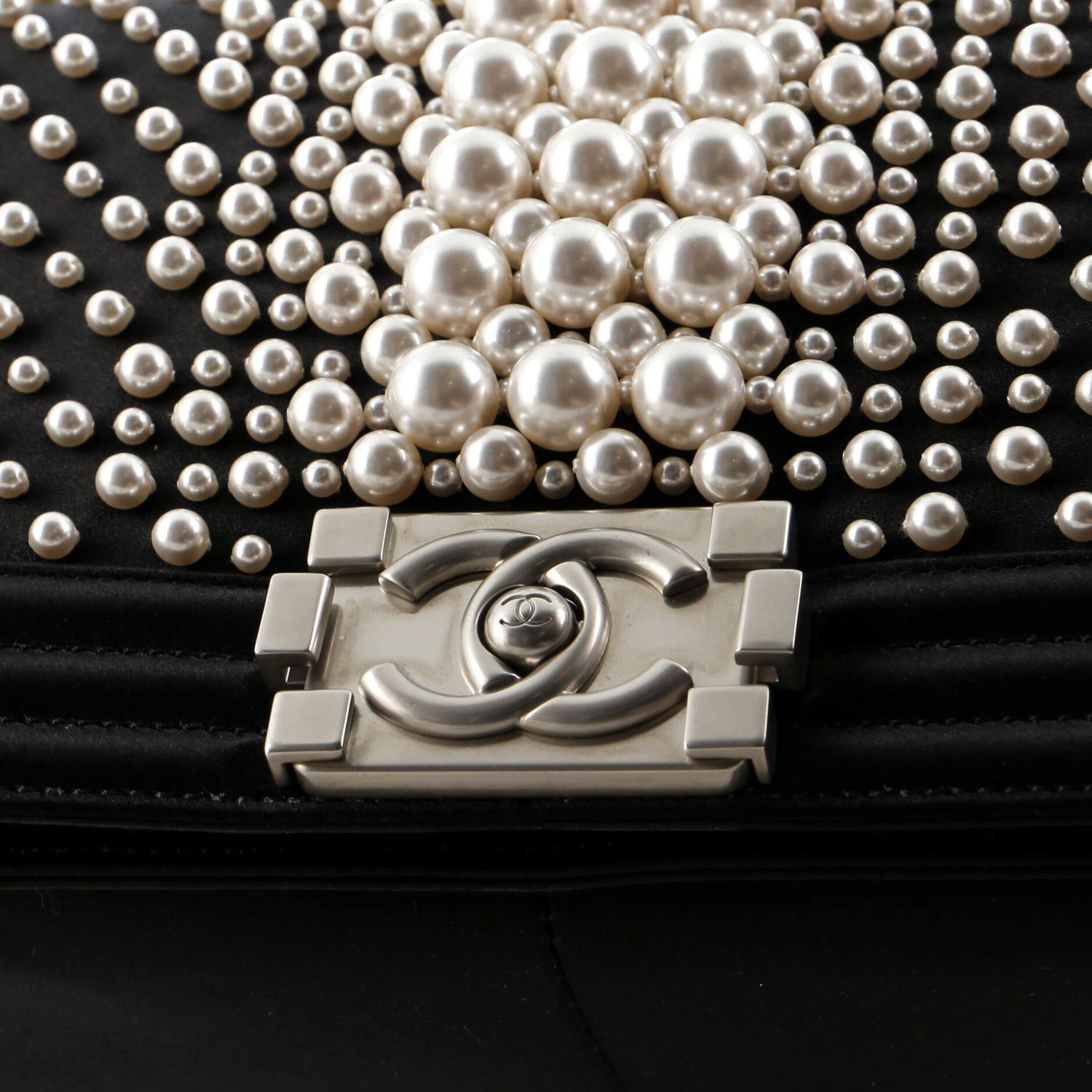 Boy Flap Bag Pearl Embellished Satin Old Medium