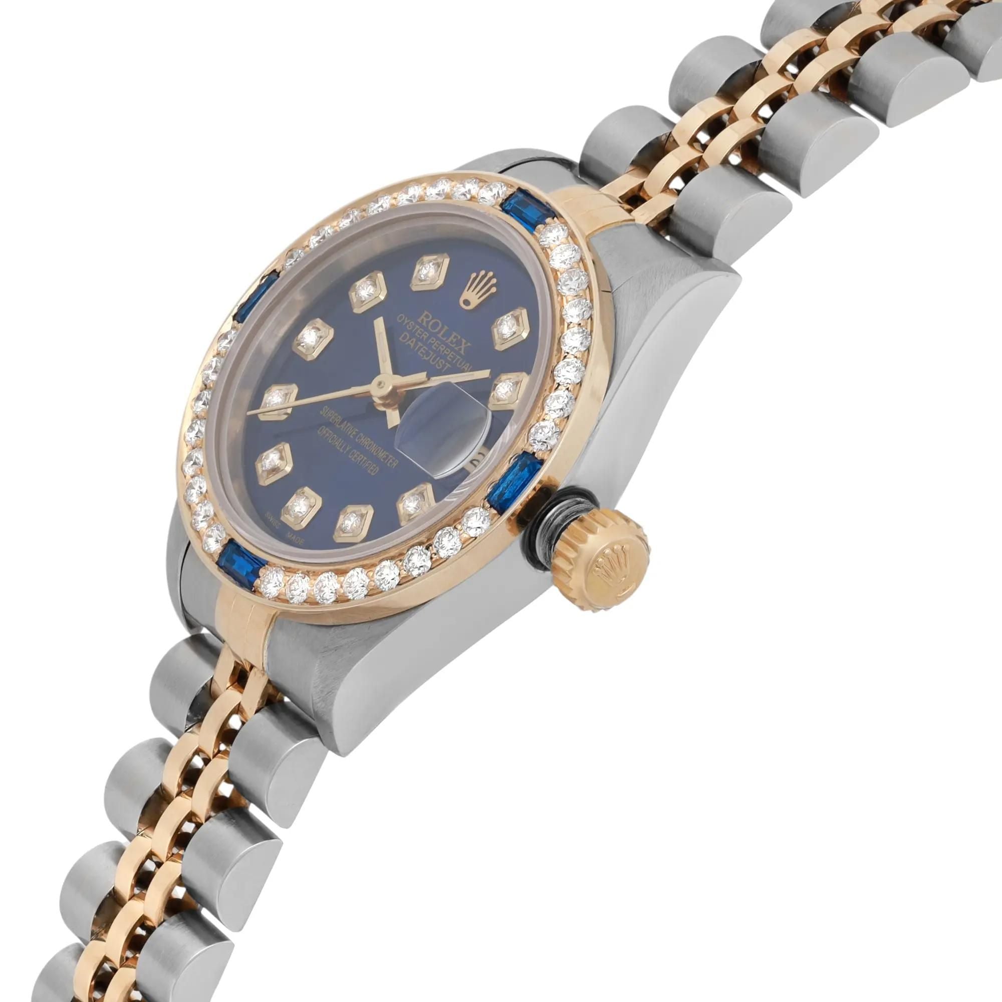 Rolex Datejust 26mm 18K Gold Steel Gold Dial Ladies Custom Watch 69173