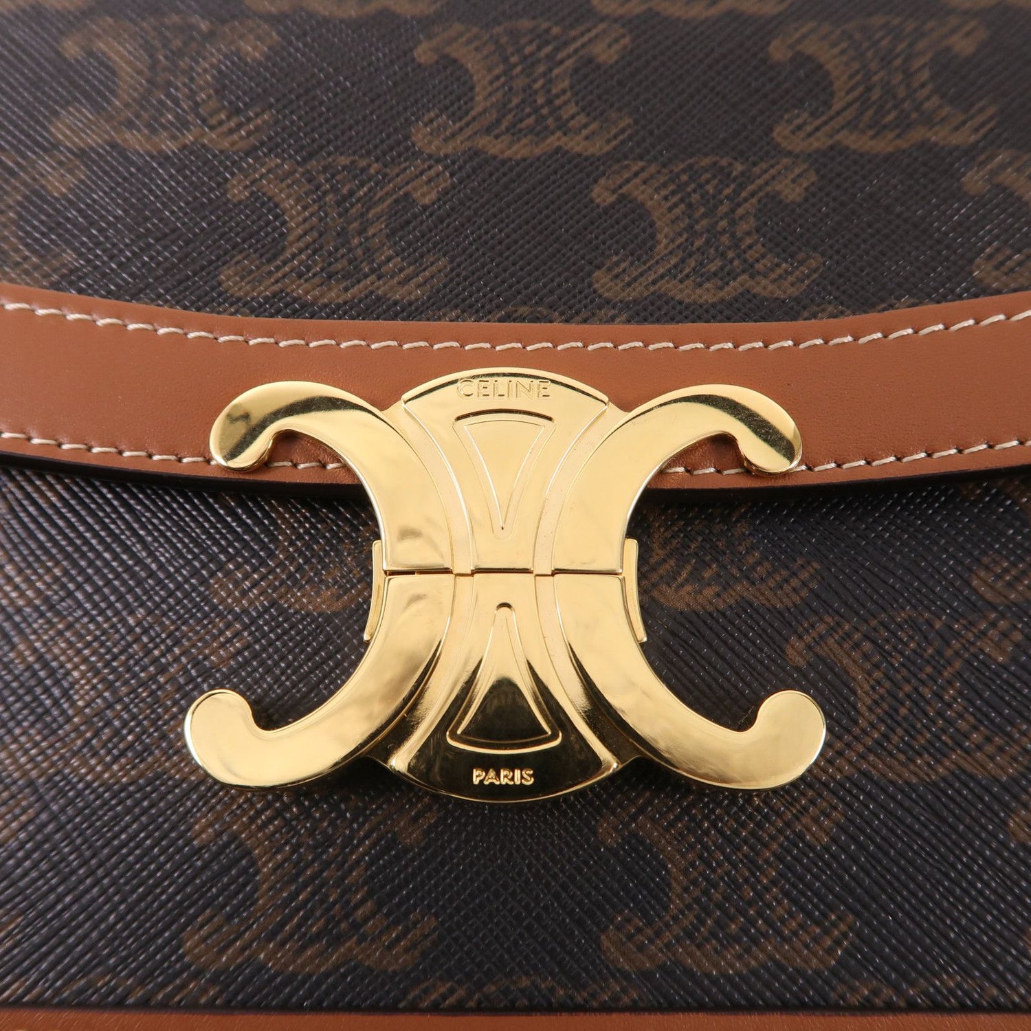 Celine Canvas Classique Triomphe Bag Gold Shoulder Bag Brown