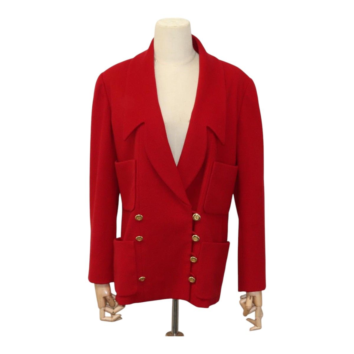 Chanel Coat Jacket Cashmere Red Cc Auth