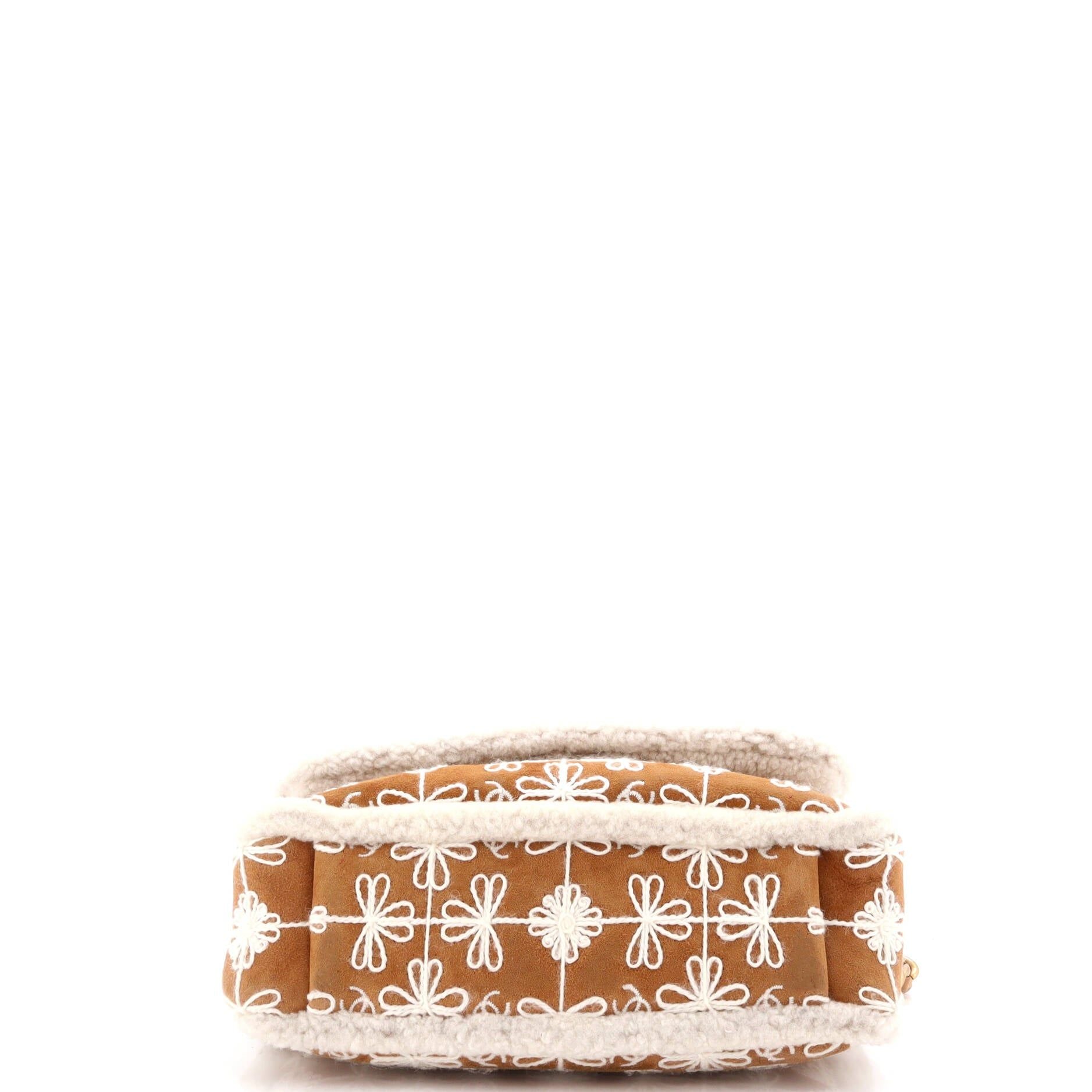 Chanel Flap Bag Embroidered Suede With Shearling Medium