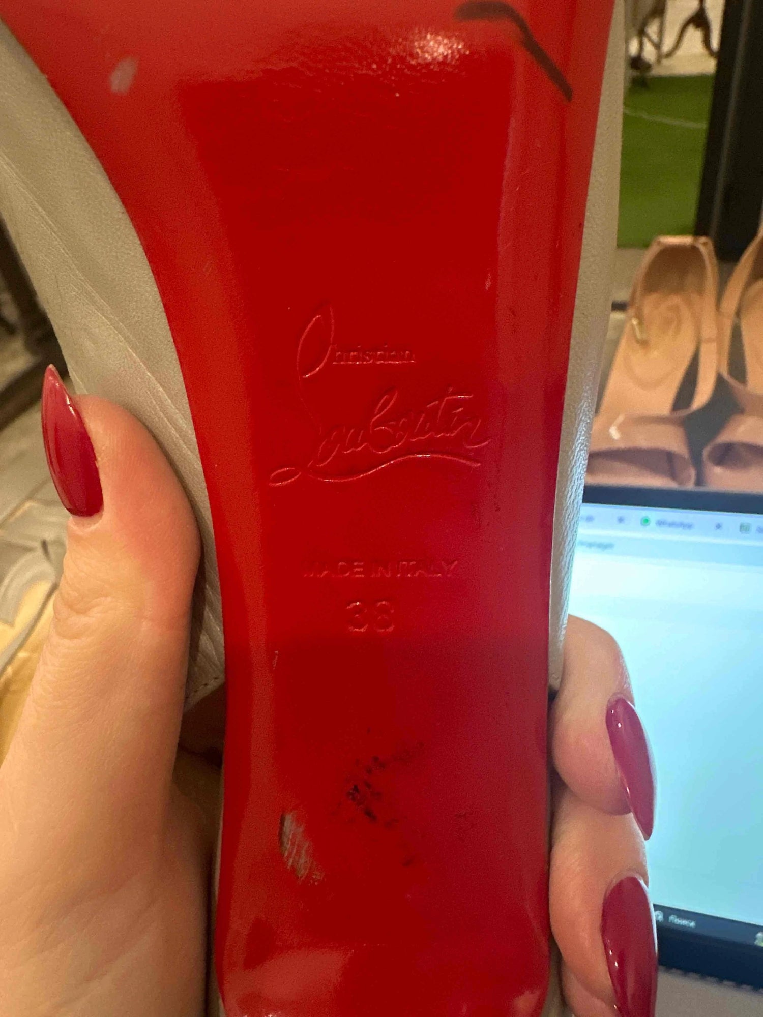 Christian Louboutin Gray Leather Slingback Stiletto Heels Size 38