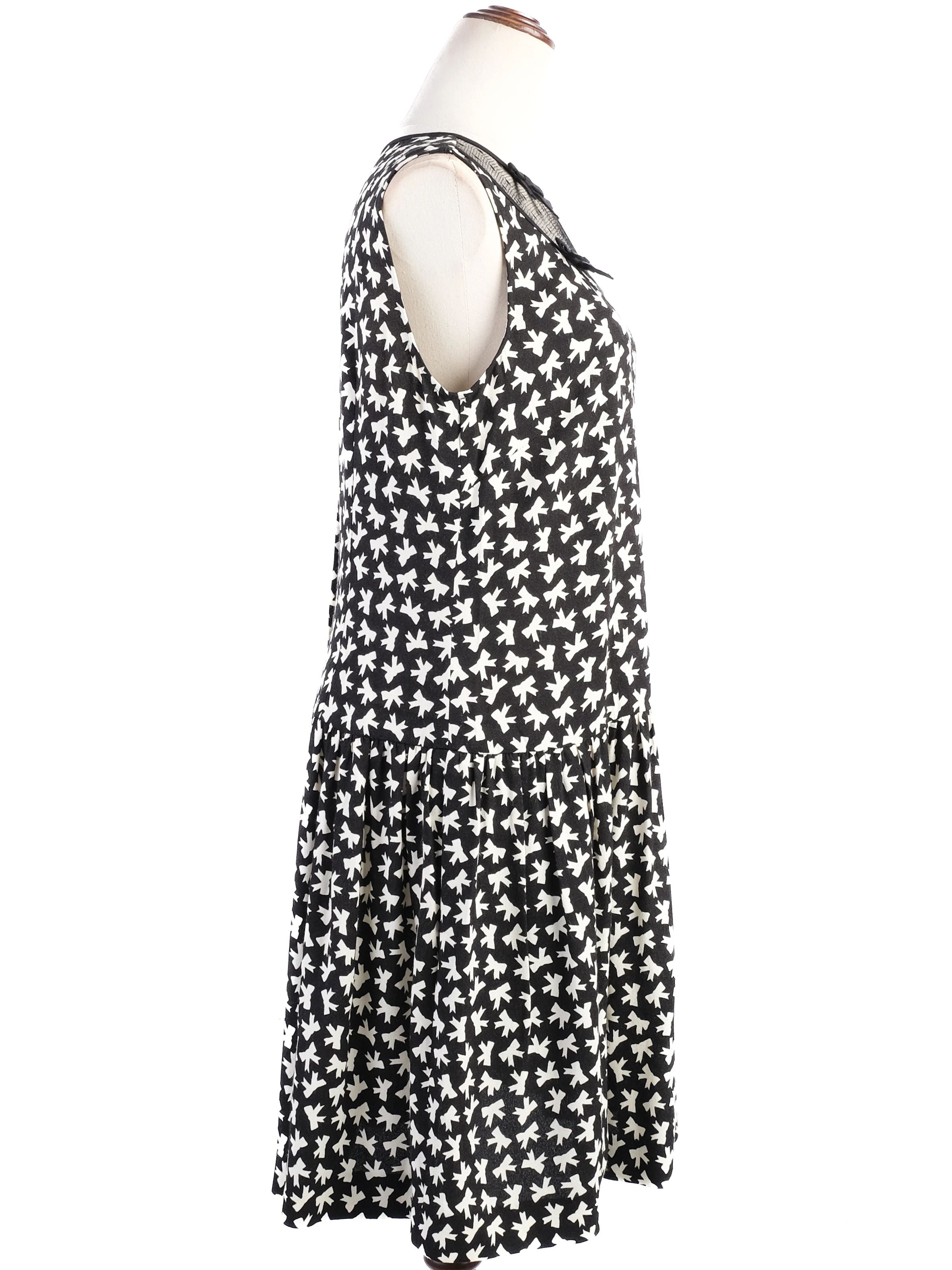 Excellent Red Valentino Black Dress XL with White Bird Print
