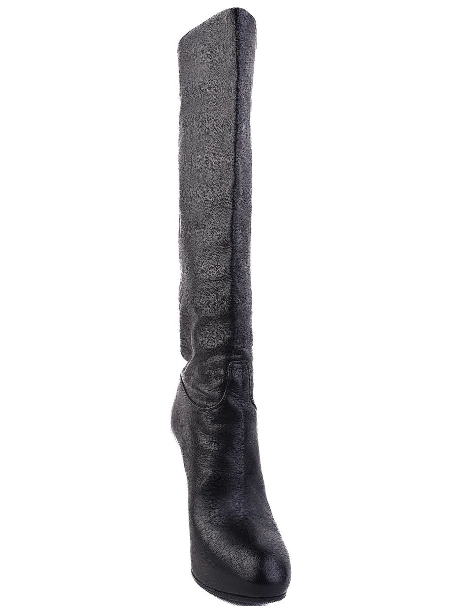 Excellent Bally Black Leather Knee-High Stiletto Heeled Boots Size 37.5