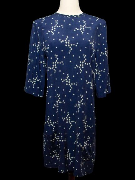 Good Condition Equipment Blue Silk Dress Size S with Star Pattern