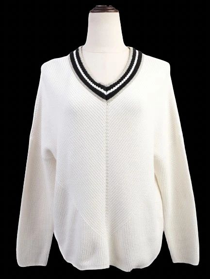 Maje White Knitted Sweater Excellent Condition V-Neck Striped