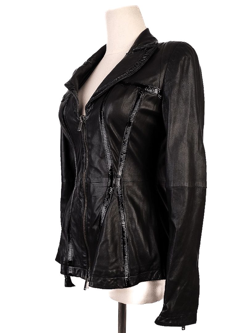 Average Emporio Armani Black Leather Jacket Size XS for Women
