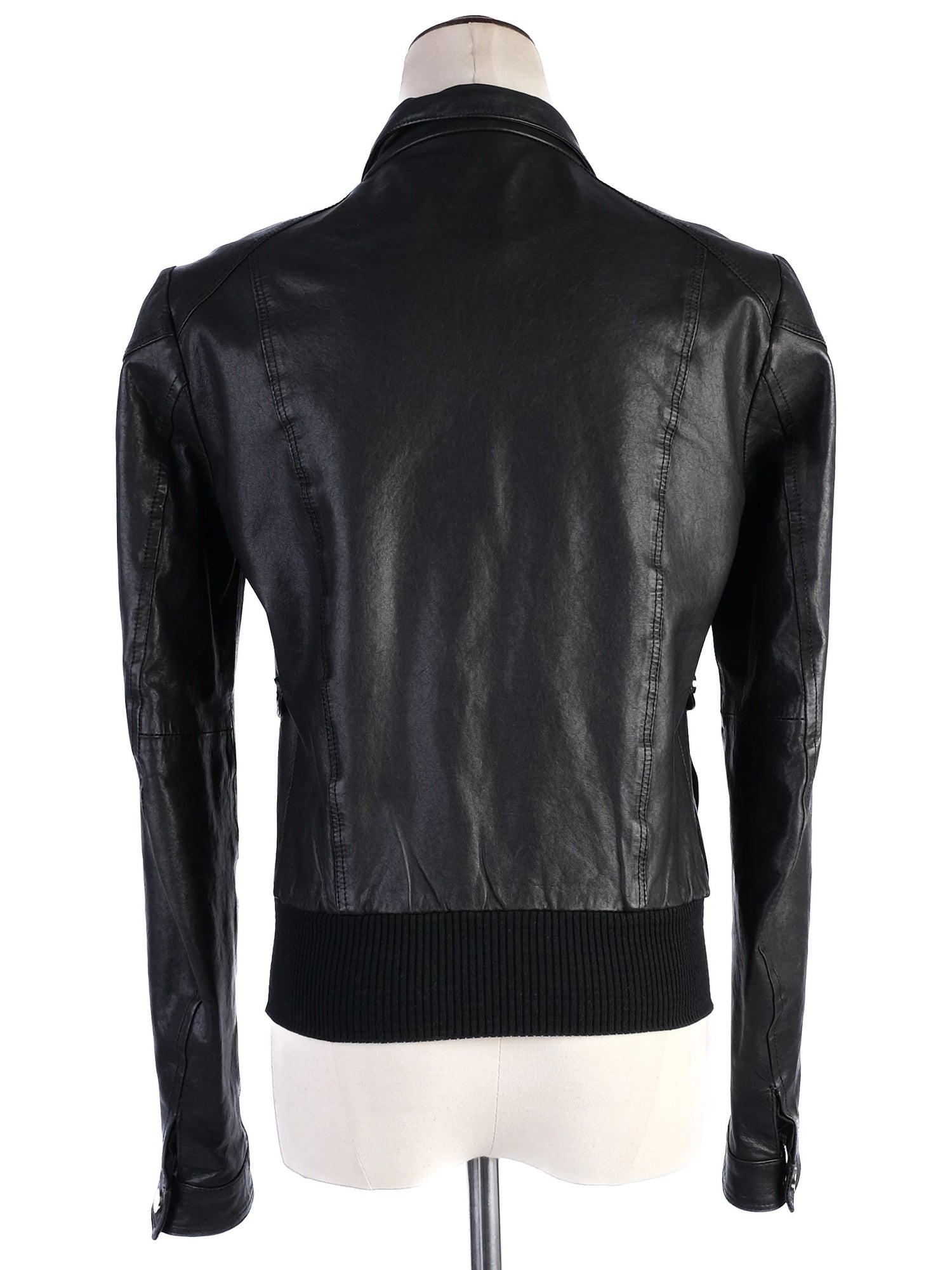 Excellent Baldinini Black Leather Jacket Size S for Women