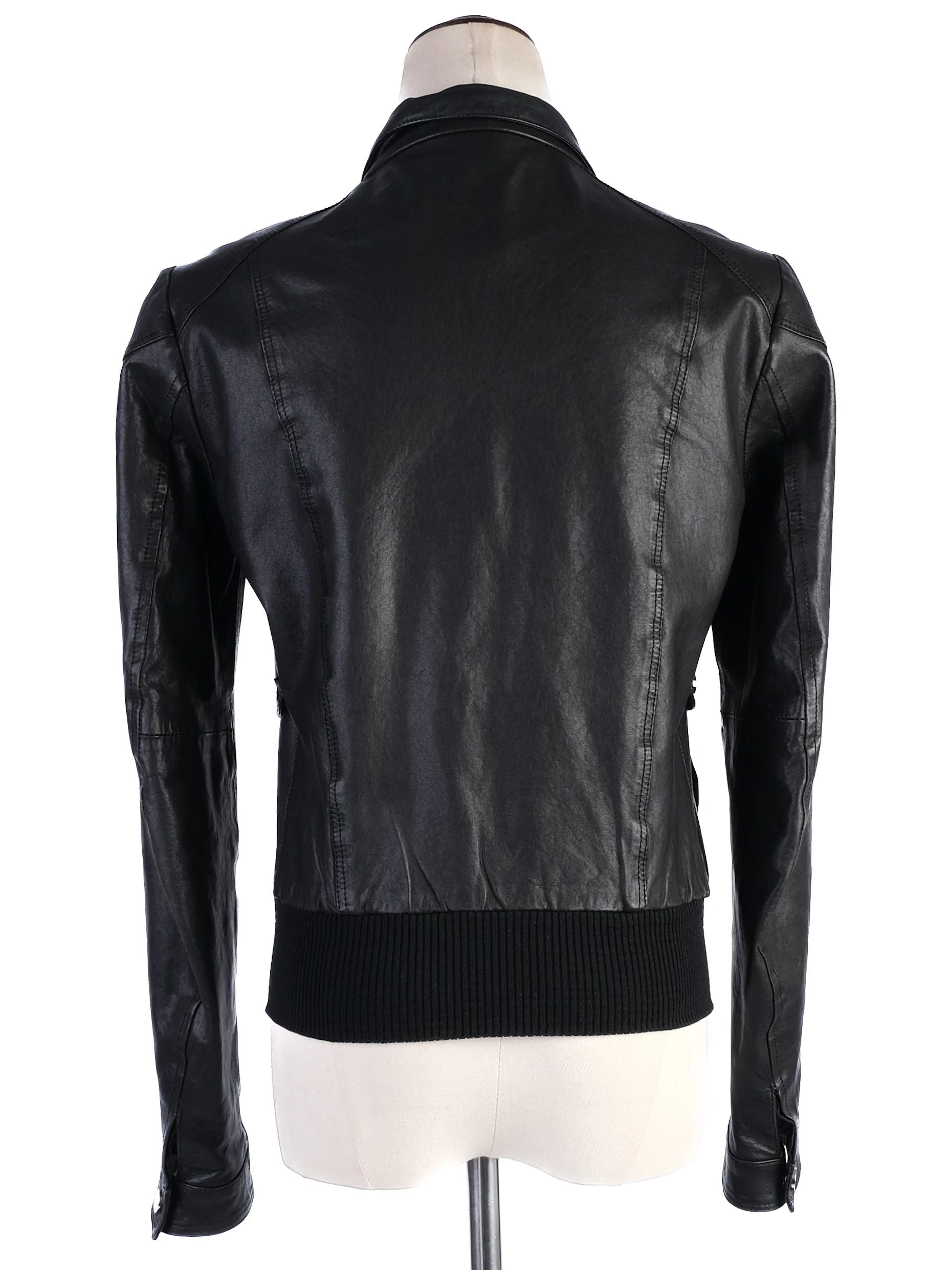 Excellent Baldinini Black Leather Jacket Size S for Women