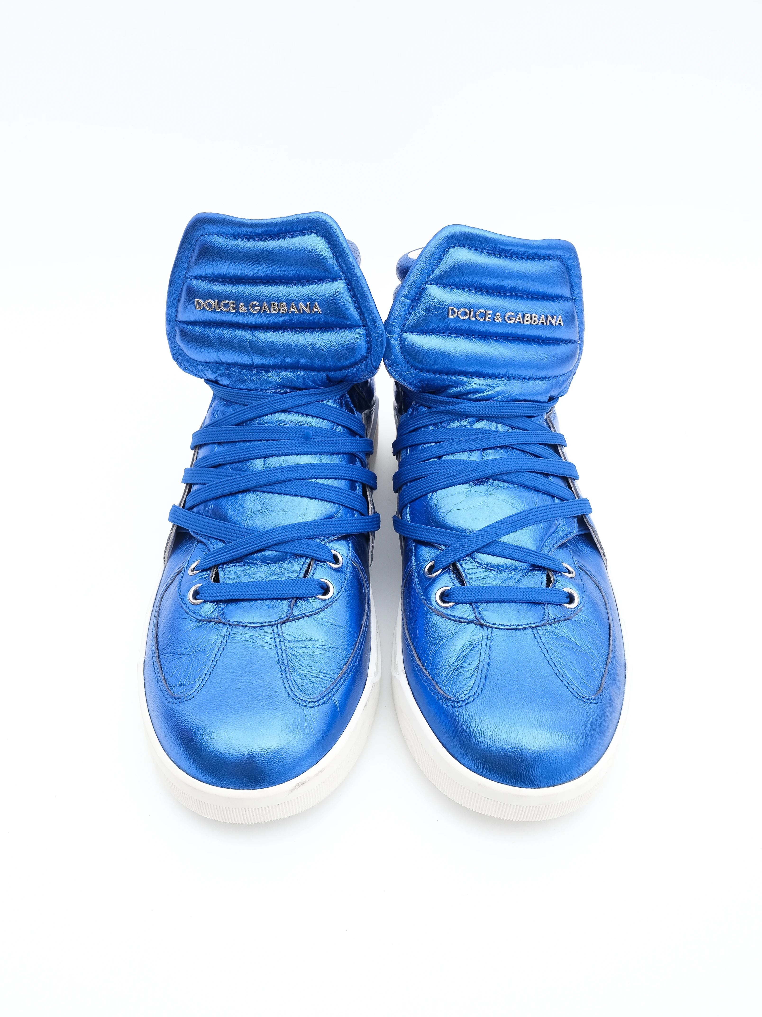 Excellent Dolce Gabbana Blue Leather High-Top Sneakers Size 42