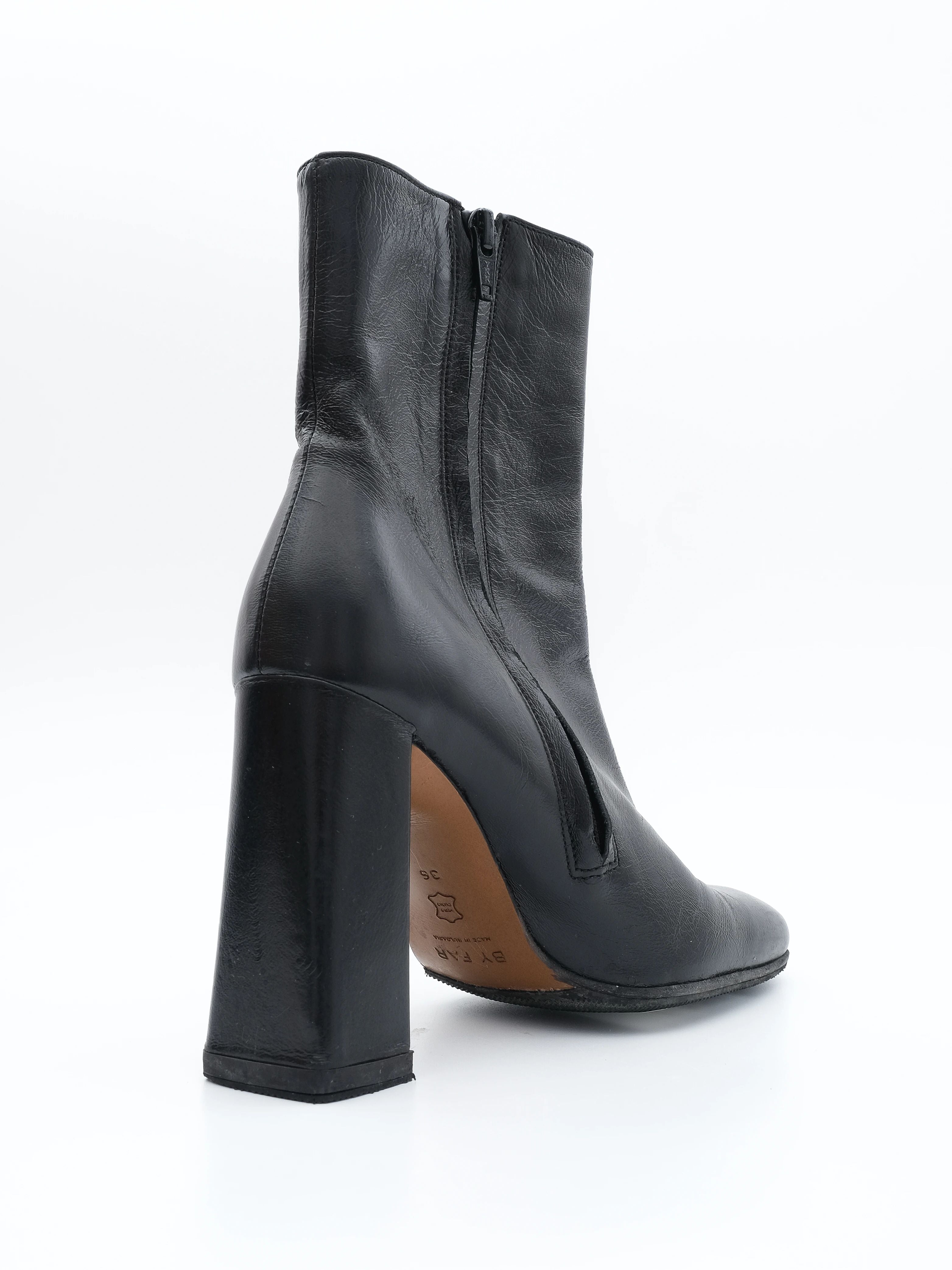 Excellent Black Leather Ankle Boots Square Heels Size 36